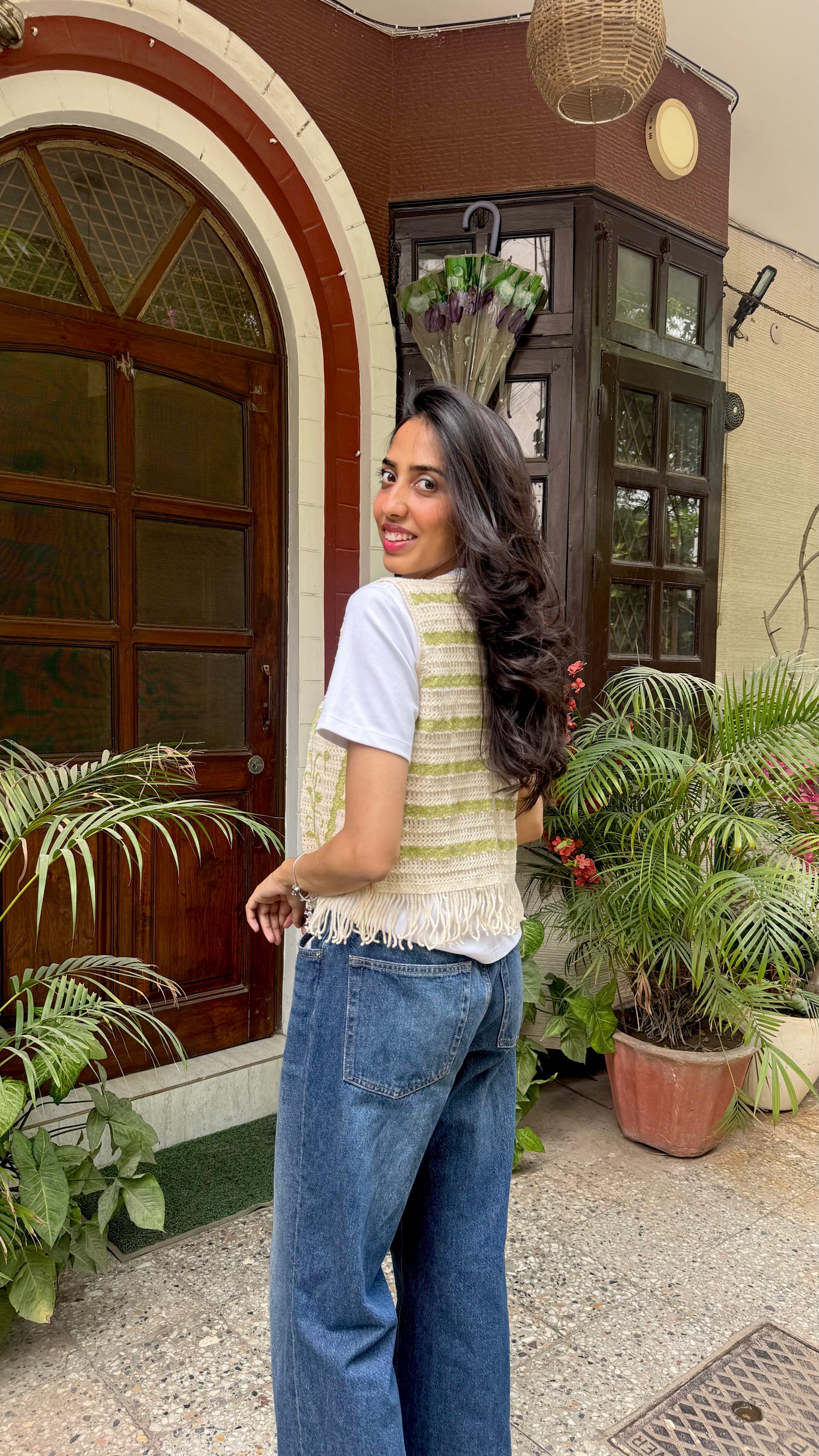 Crochet Inspired Cotton Lace Shrug - Green (Free Size)