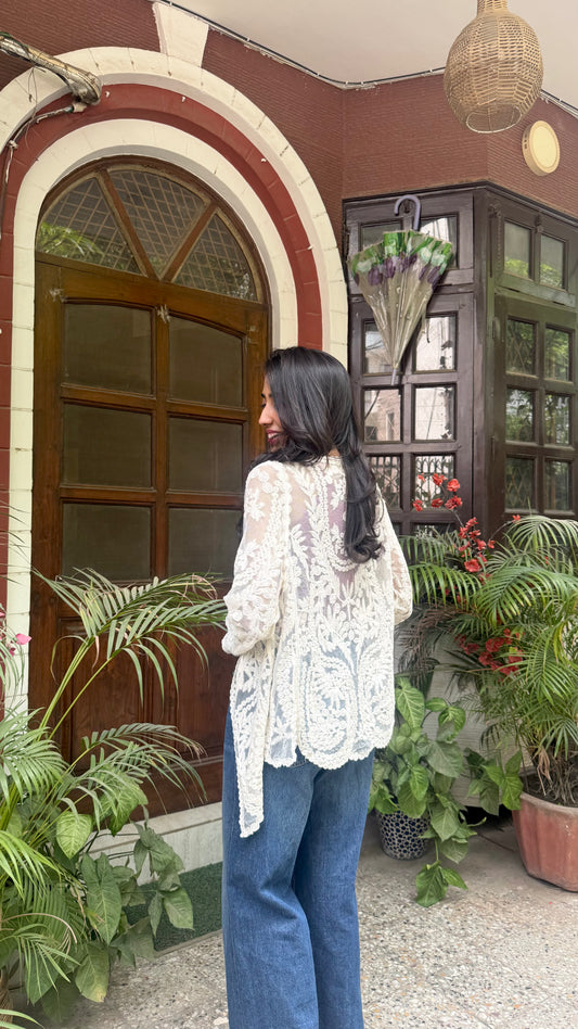 Floral Lace Shrug - Off White (Free Size)