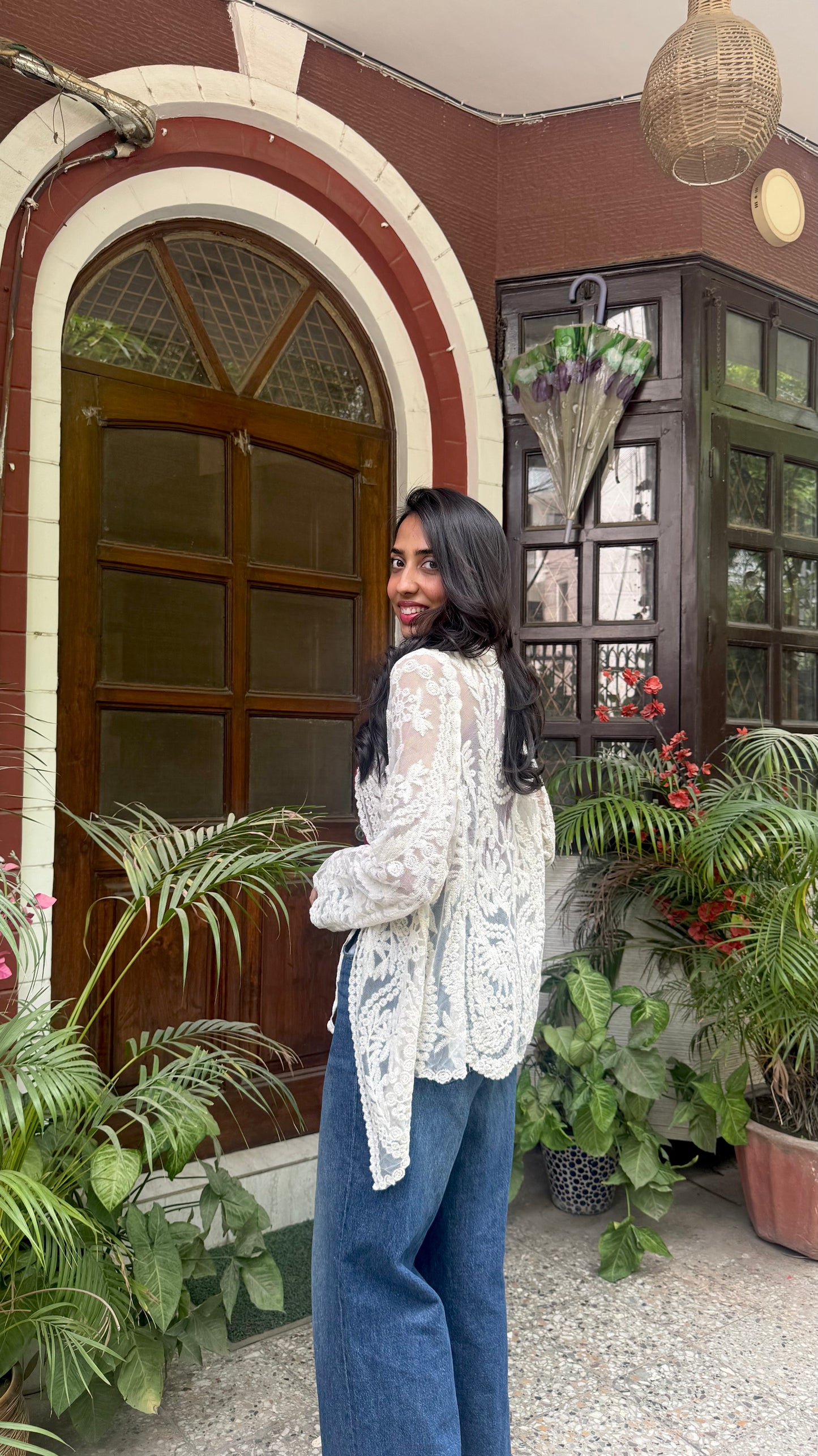 Floral Lace Shrug - Off White (Free Size)