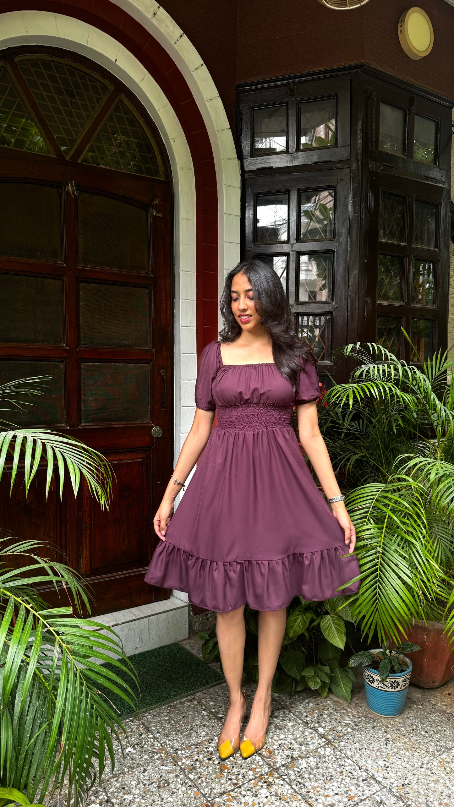 Muse Smocked Dress - Wine