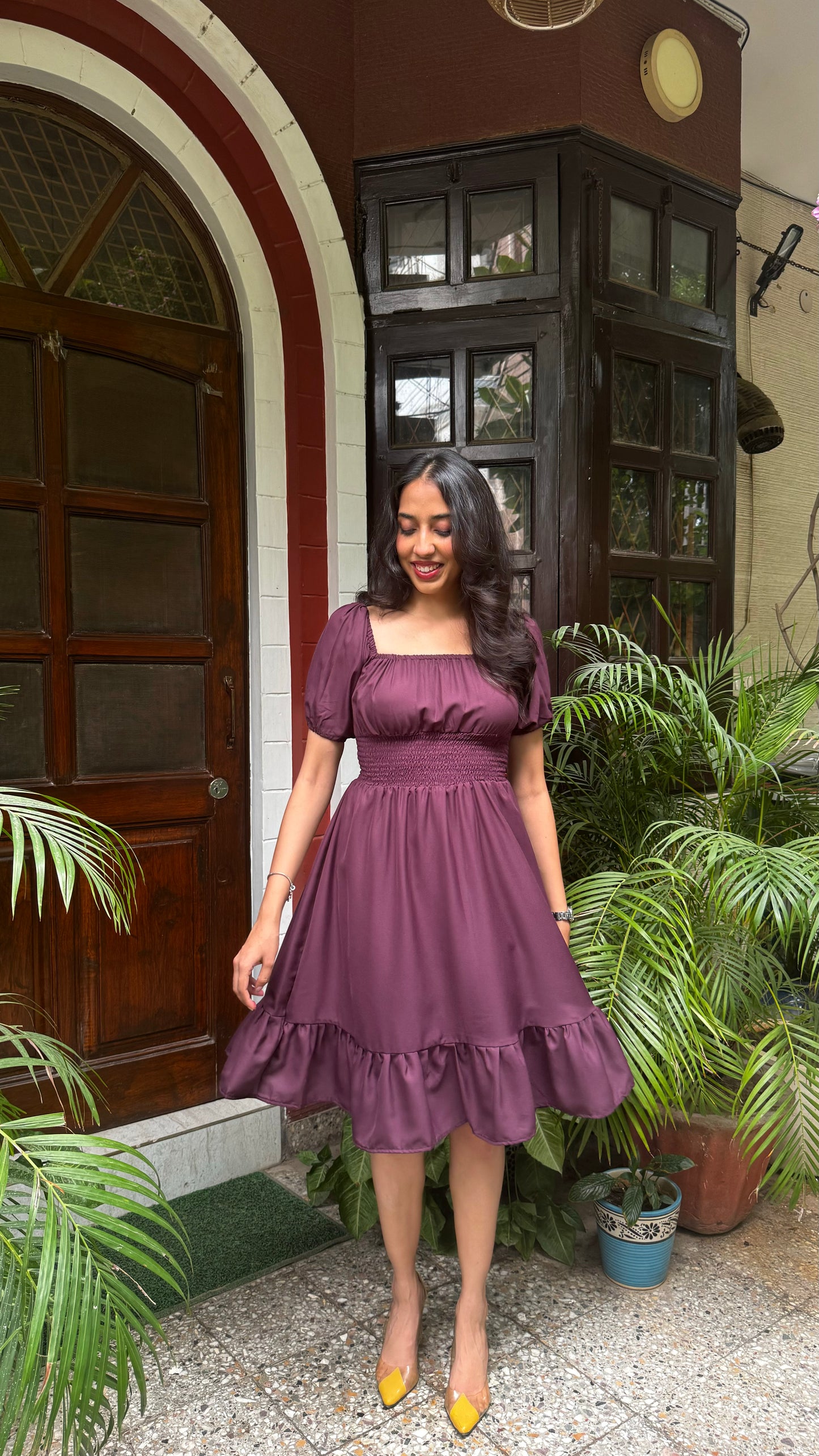Muse Smocked Dress - Wine