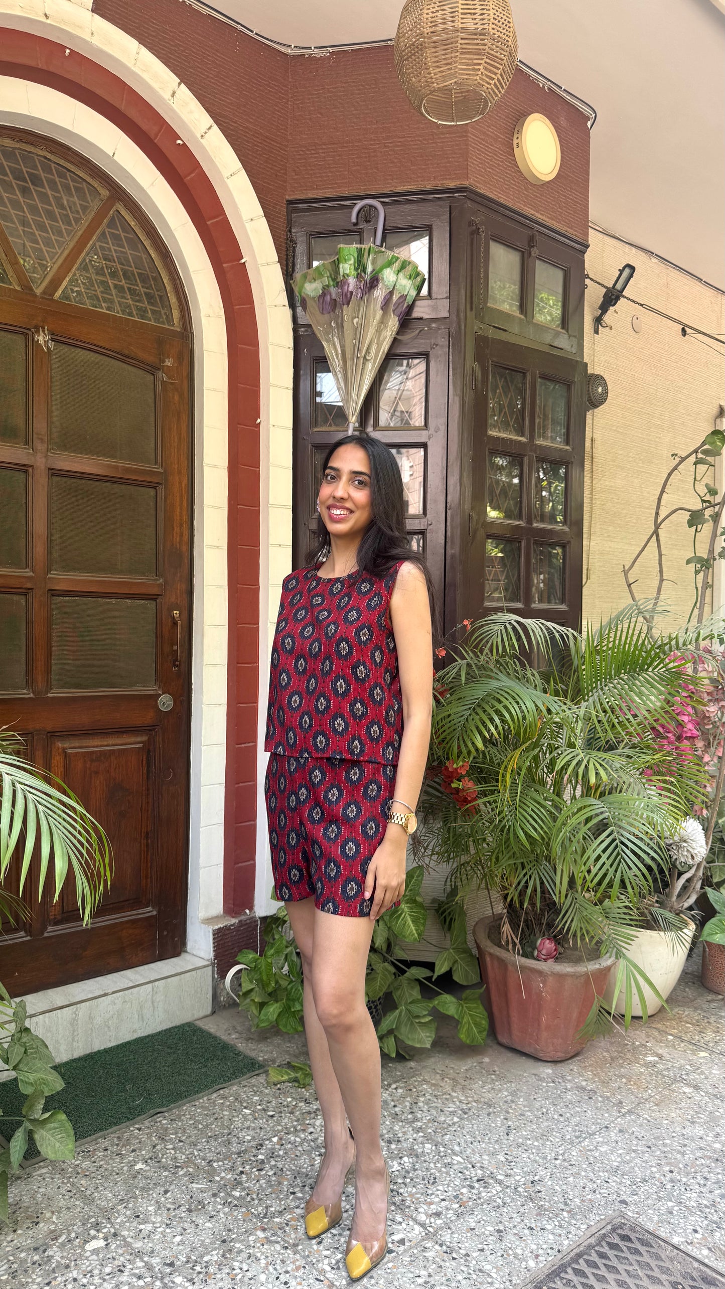 Ikat Printed Cotton Set - Maroon