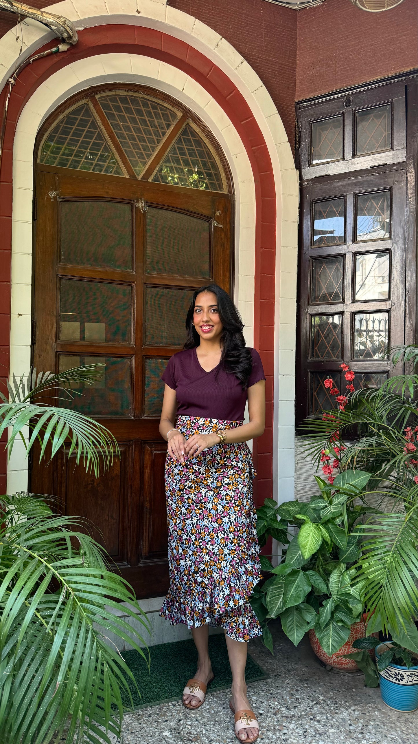 Floral Frill Wrap Skirt (Free Size) – Wine