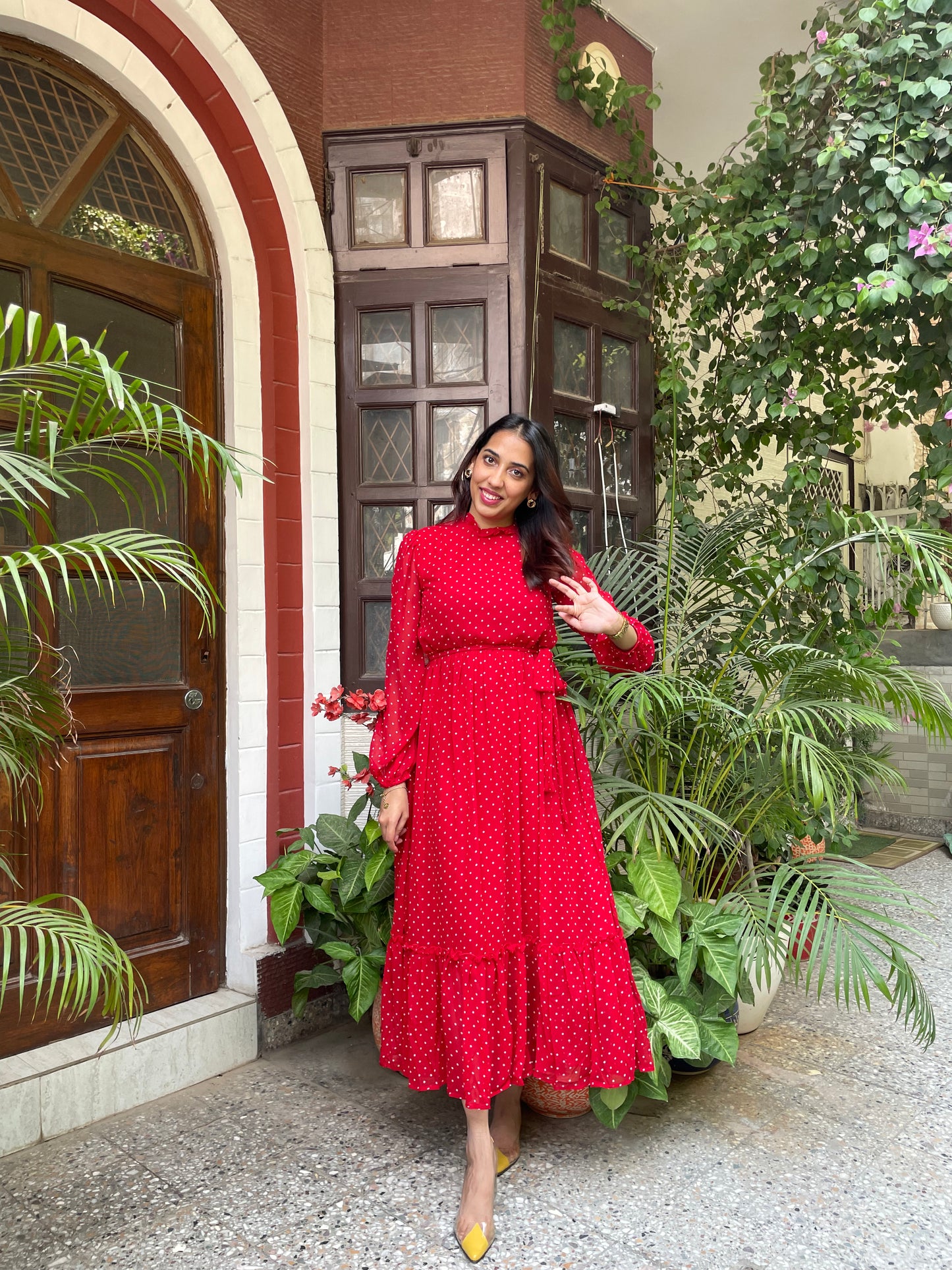 Luxe Polka Dress- Red