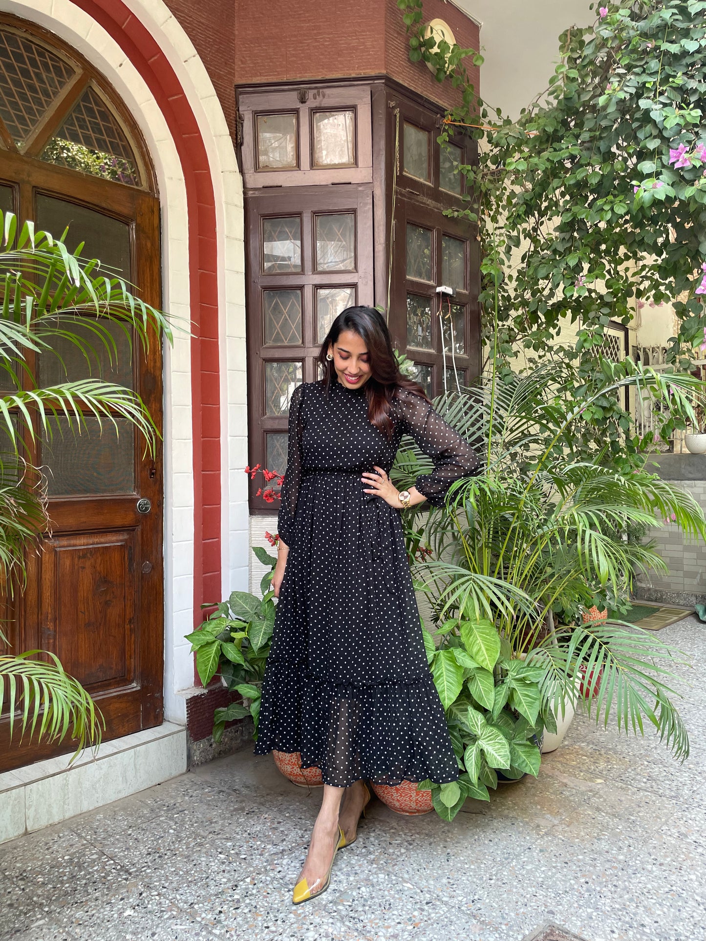 Luxe Polka Dress- Black