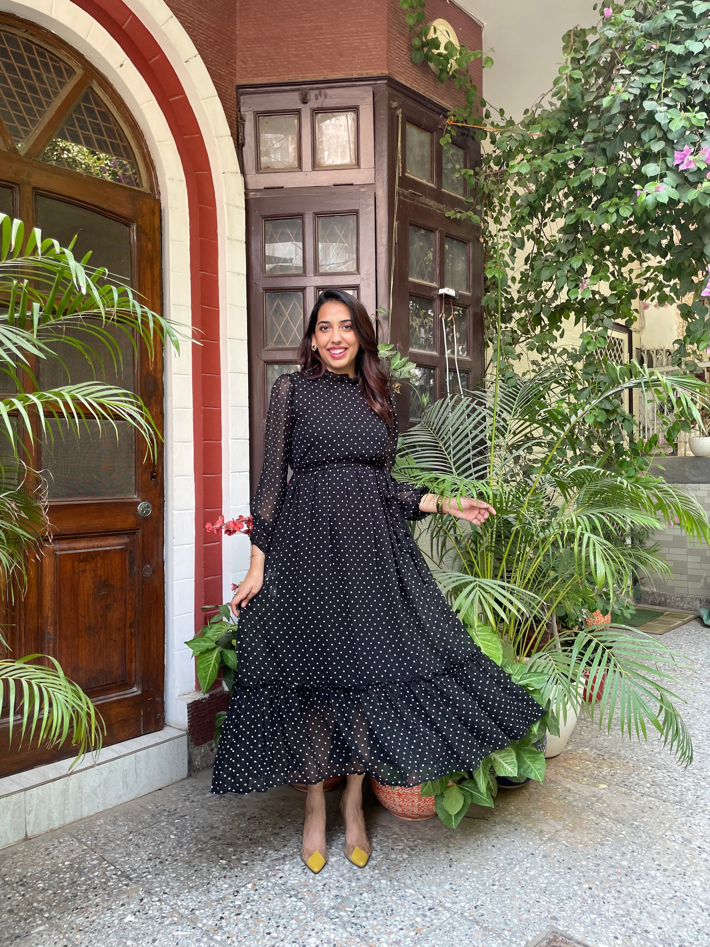Luxe Polka Dress- Black
