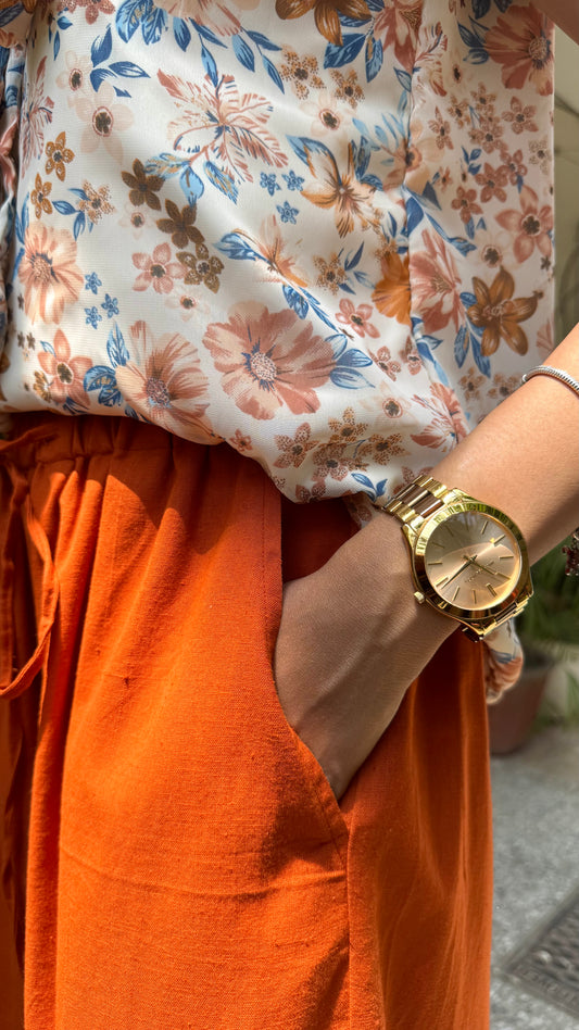 Softie Casual Cotton-Linen Lowers – Rust