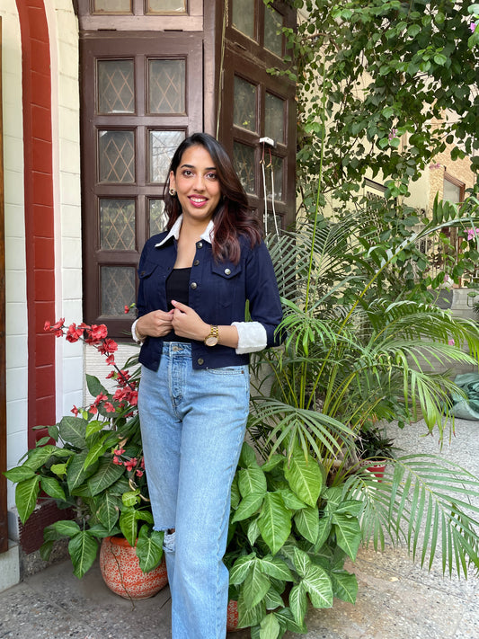 Fur Lined Denim Jacket-Blue