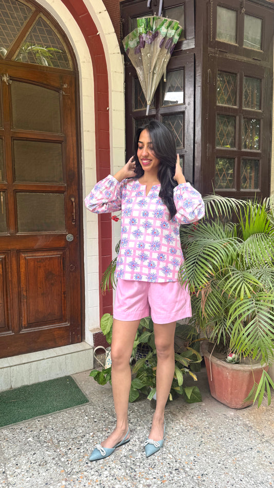 Comfie Casual Cotton-Linen Shorts – Pink