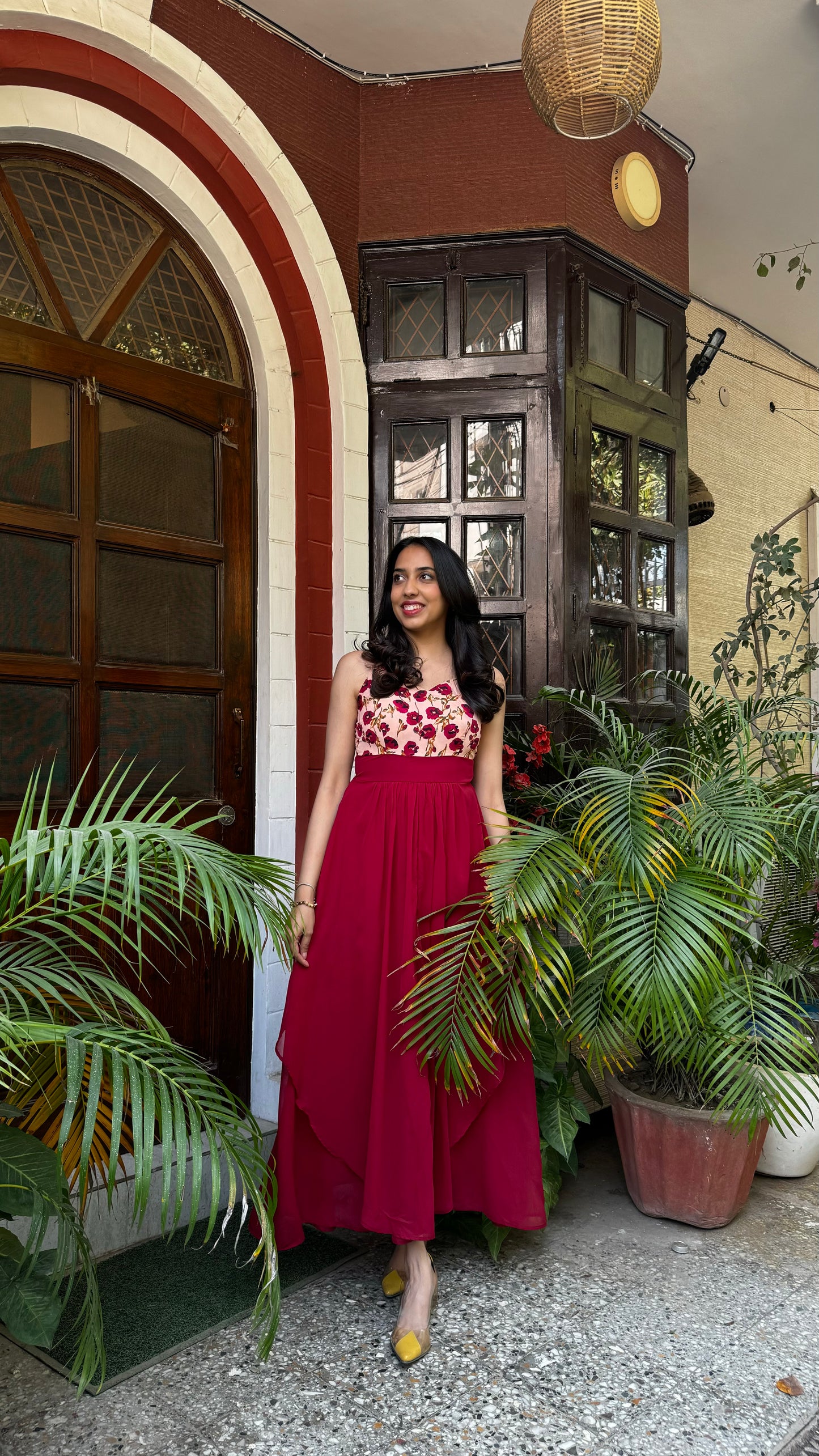 Petals Layered Maxi Dress – Maroon