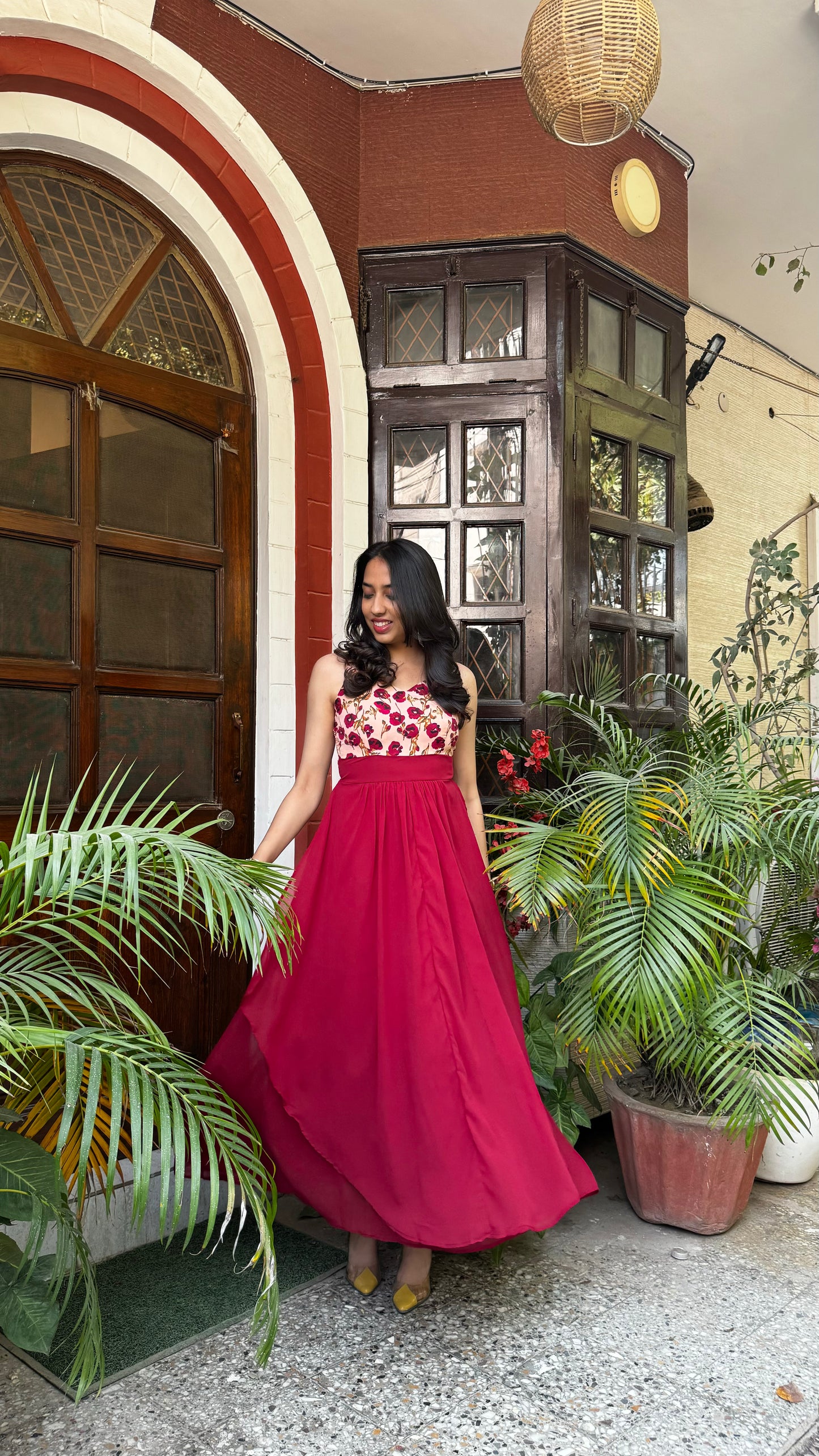 Petals Layered Maxi Dress – Maroon