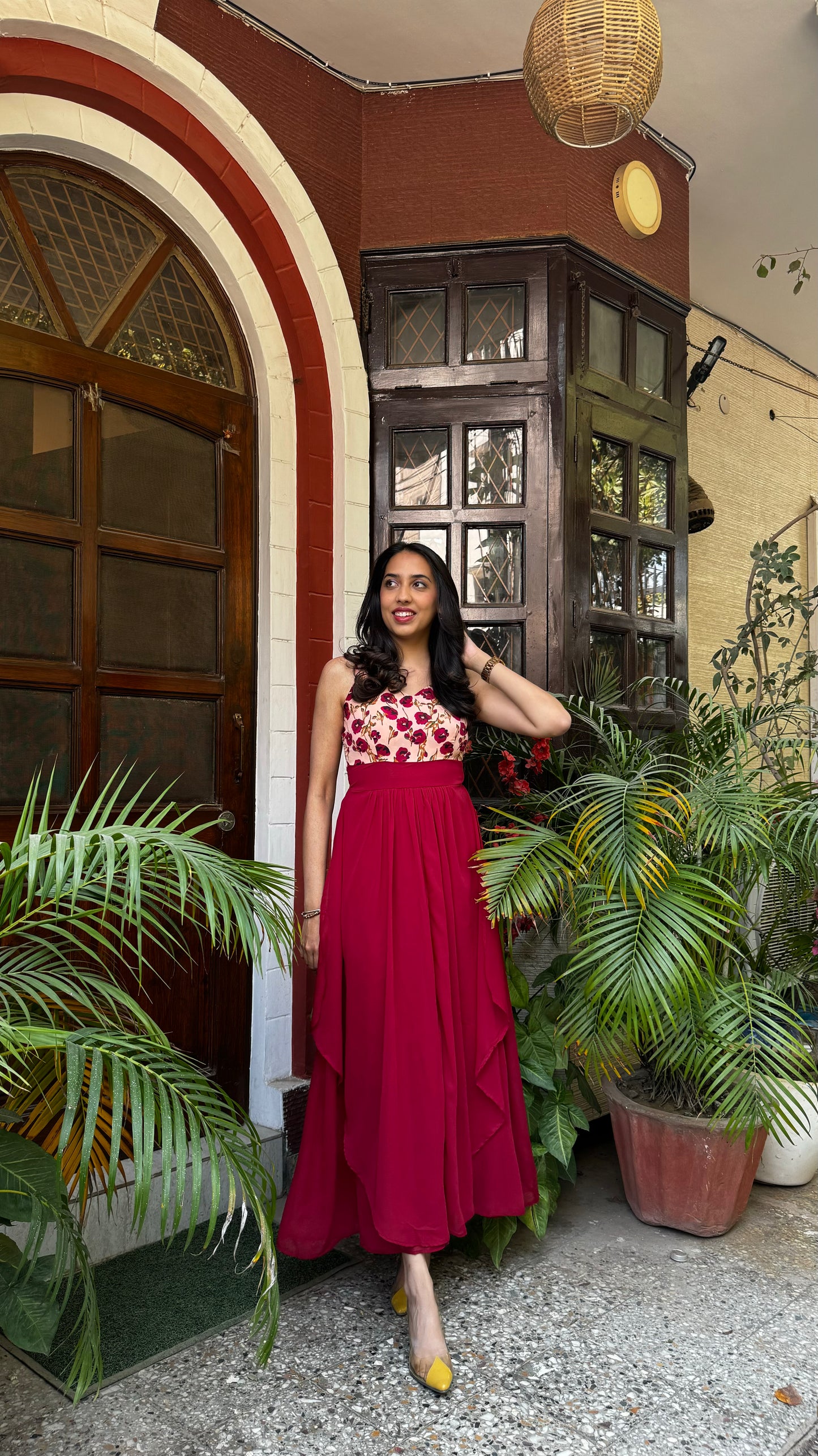 Petals Layered Maxi Dress – Maroon