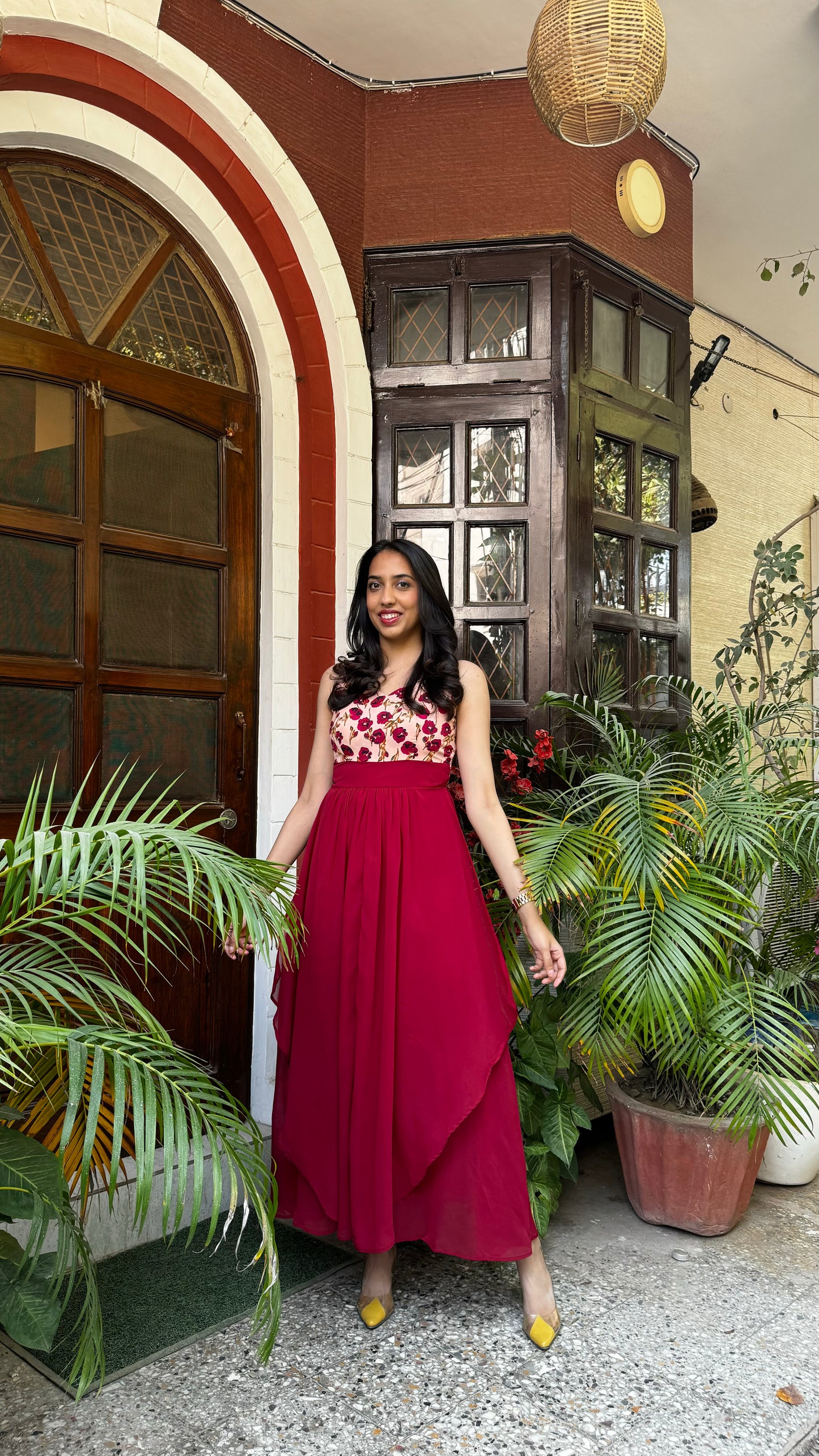 Petals Layered Maxi Dress – Maroon