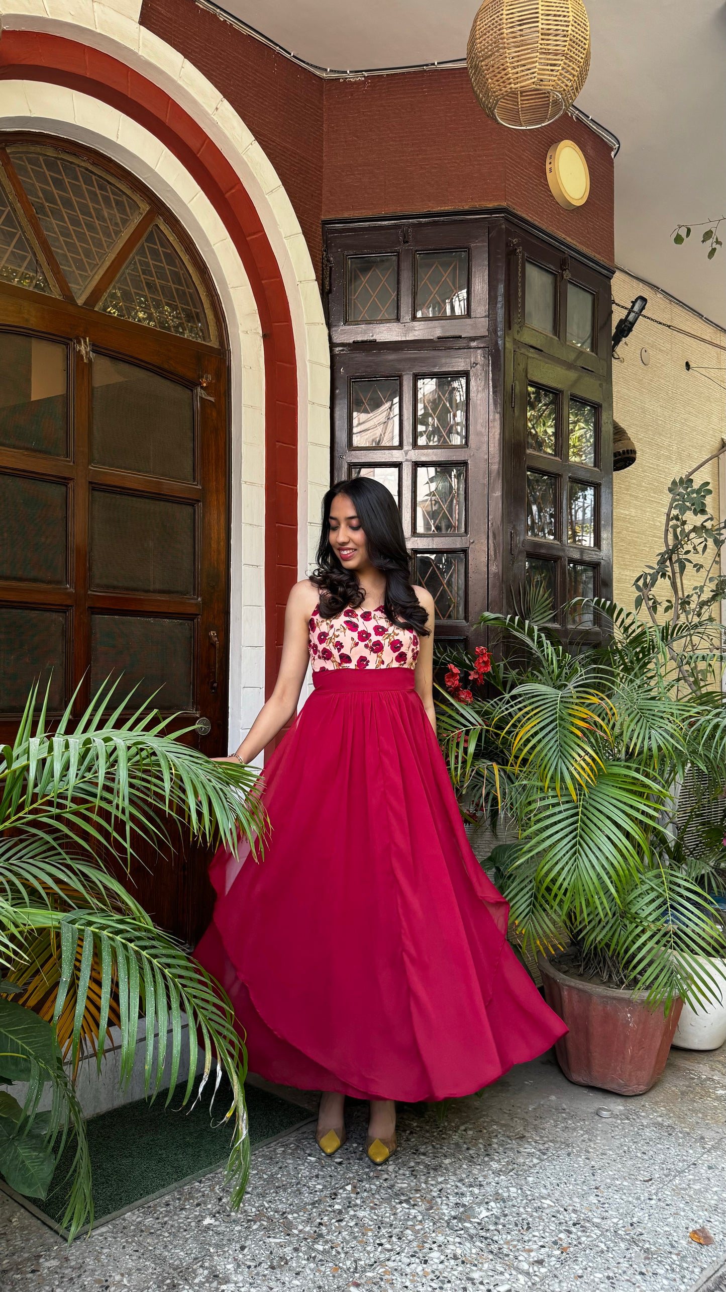 Petals Layered Maxi Dress – Maroon