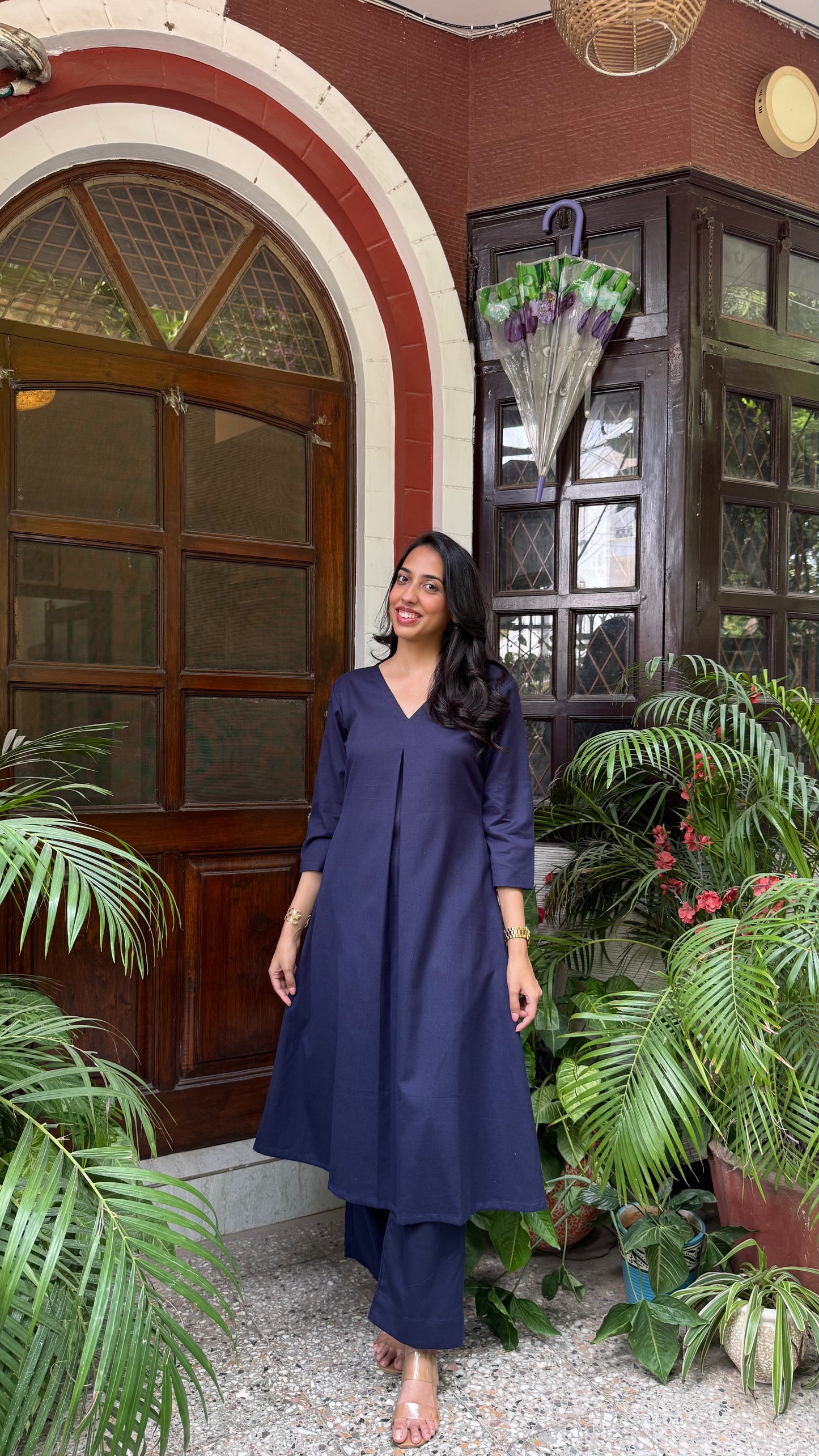 A-Line Cotton/Linen Set - Navy (Premium Collection)