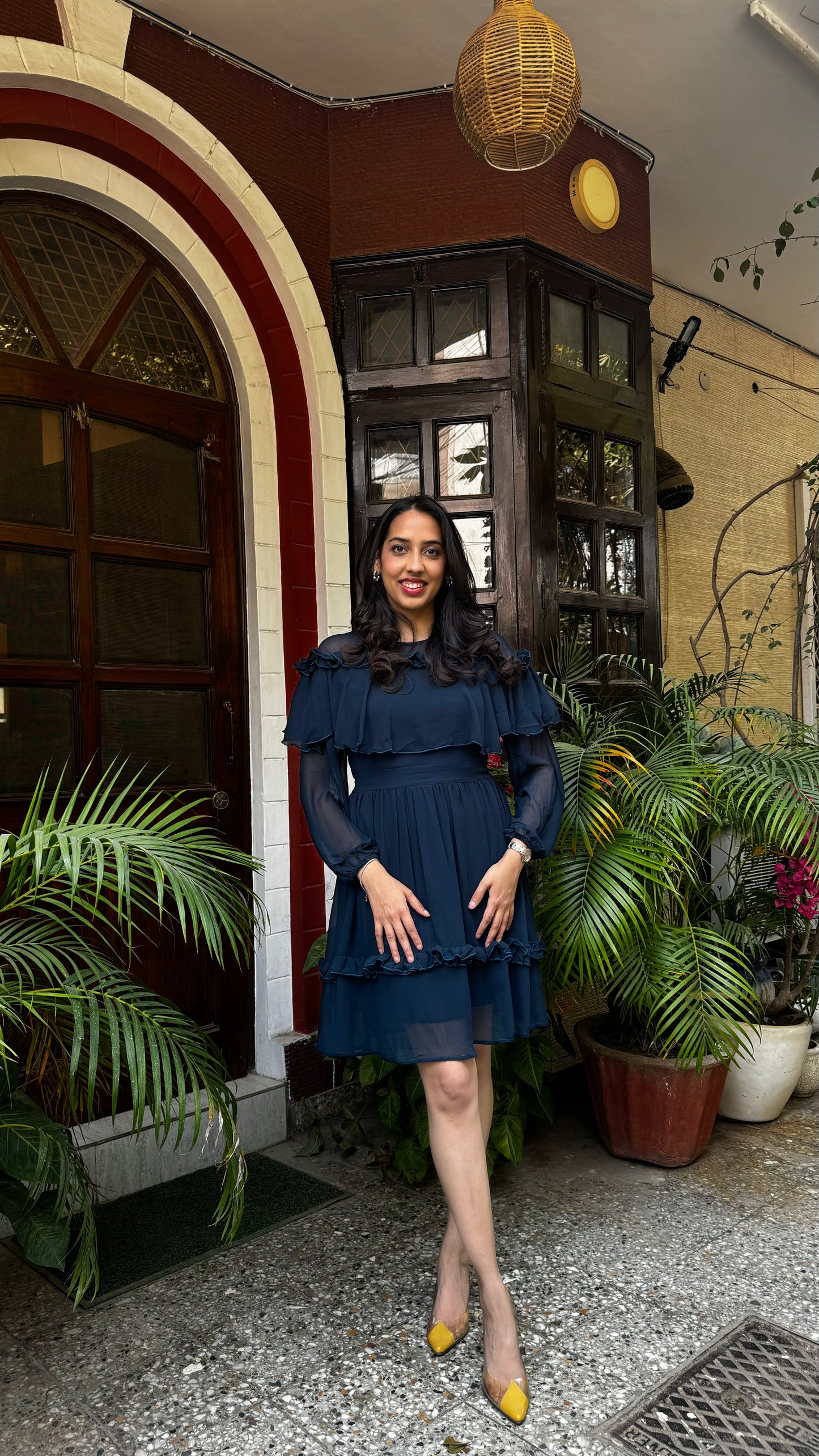 Navy Blue Frill Georgette Dress