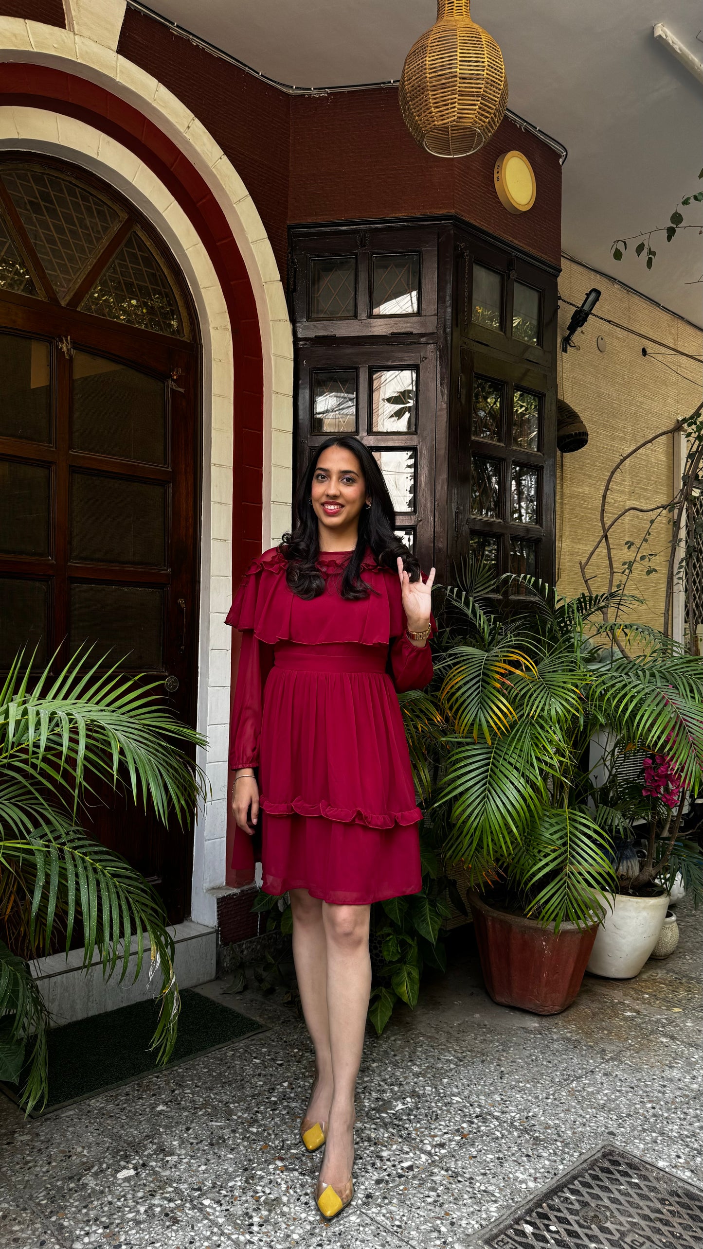 Maroon Frill Georgette Dress