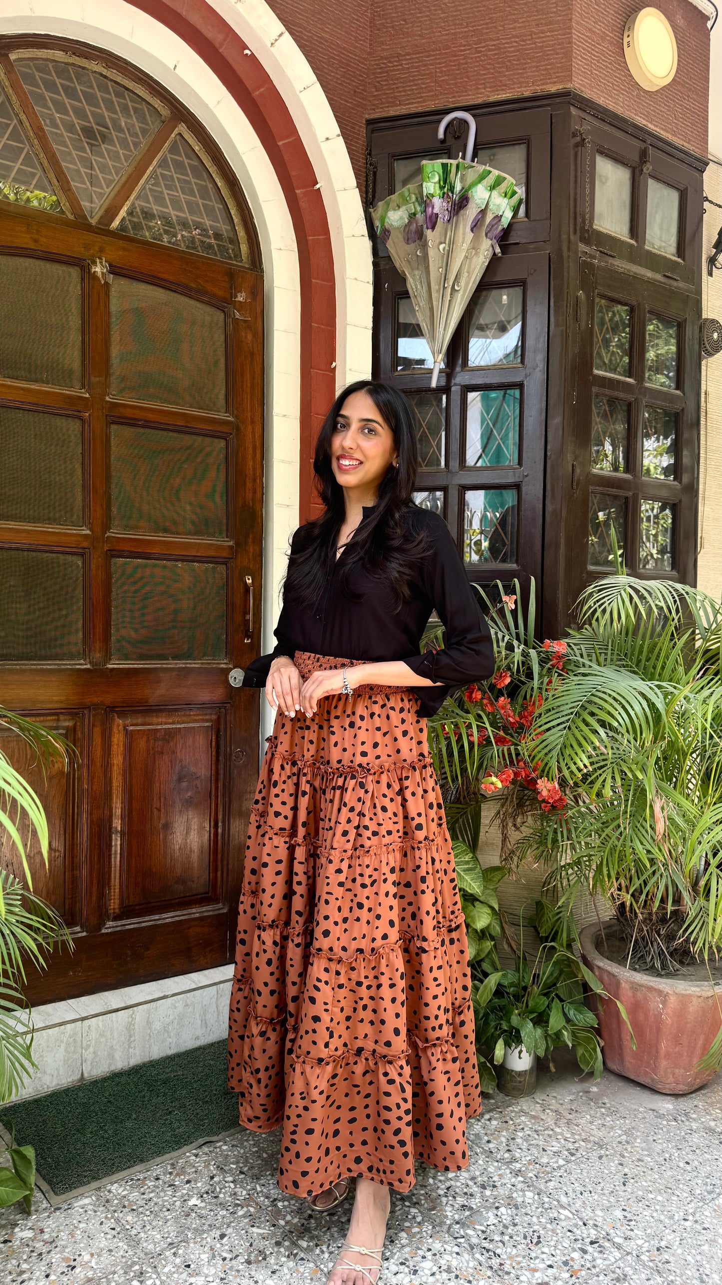 Señorita Tiered Maxi Skirt - Brown (Free Size)
