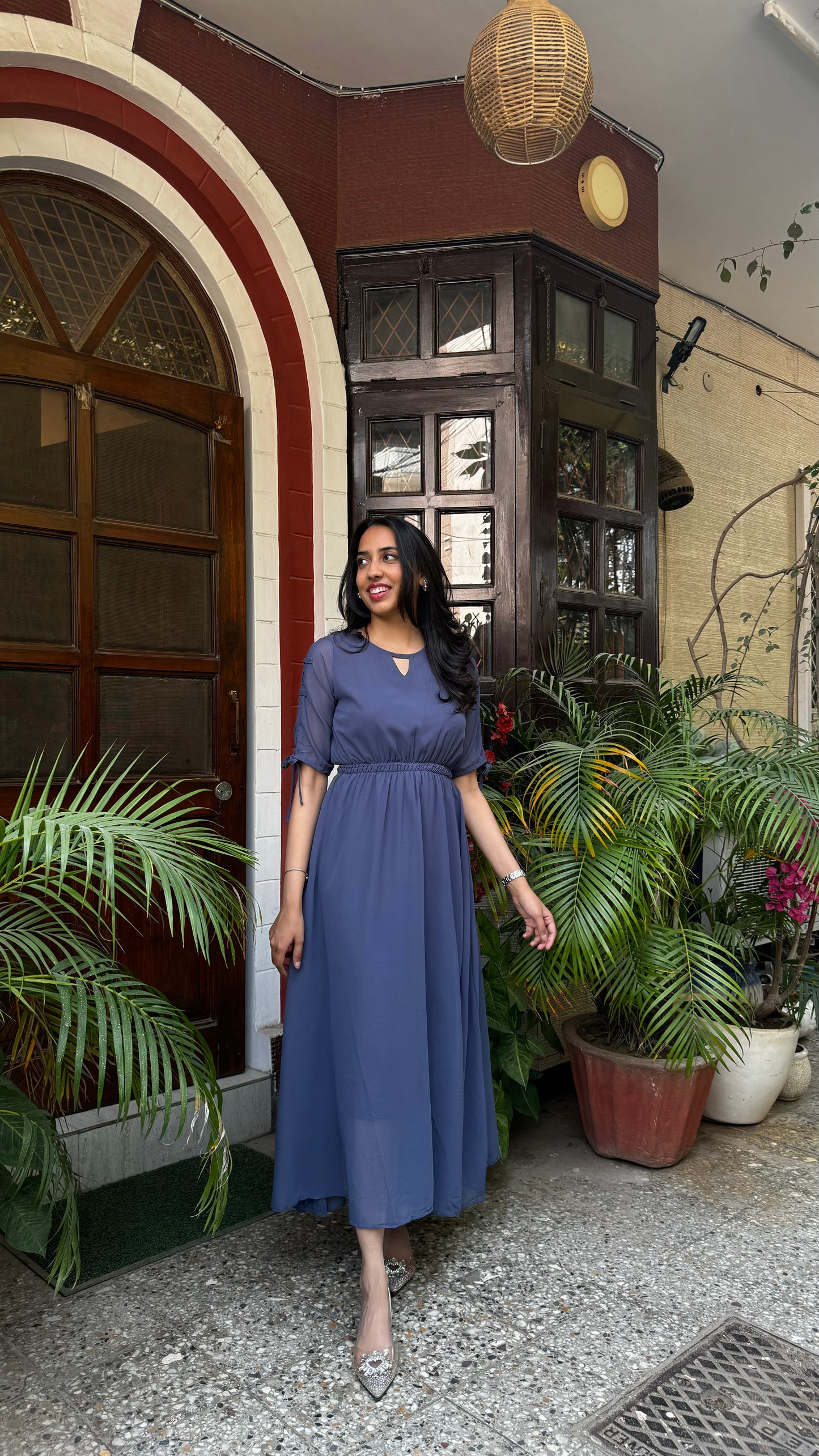 Blueish Grey Georgette Maxi Dress