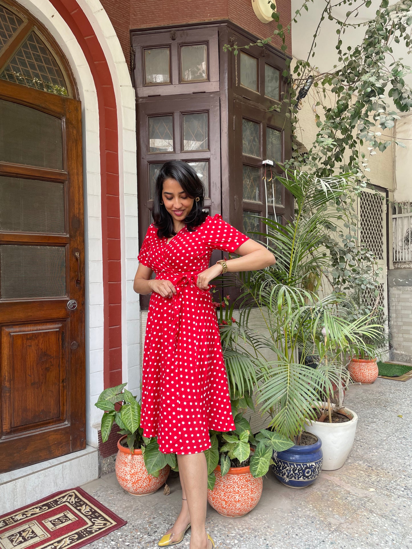 Red Polka Wrap Dress