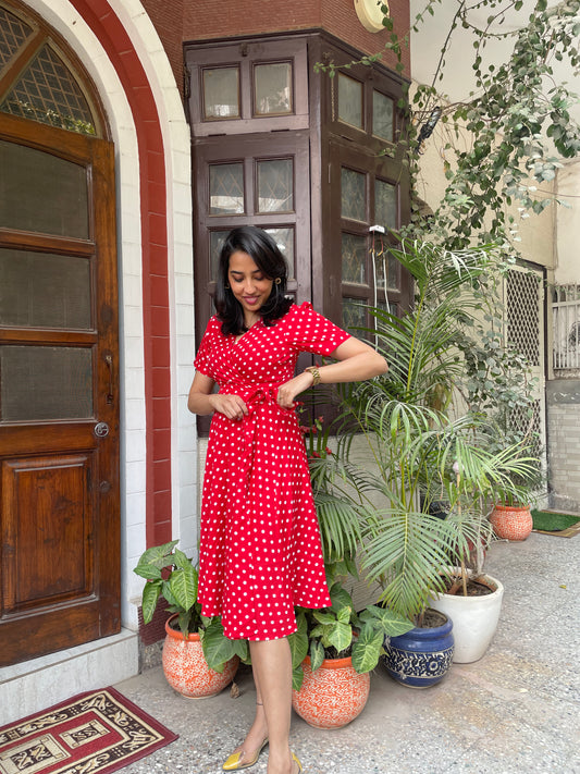 Red Polka Wrap Dress