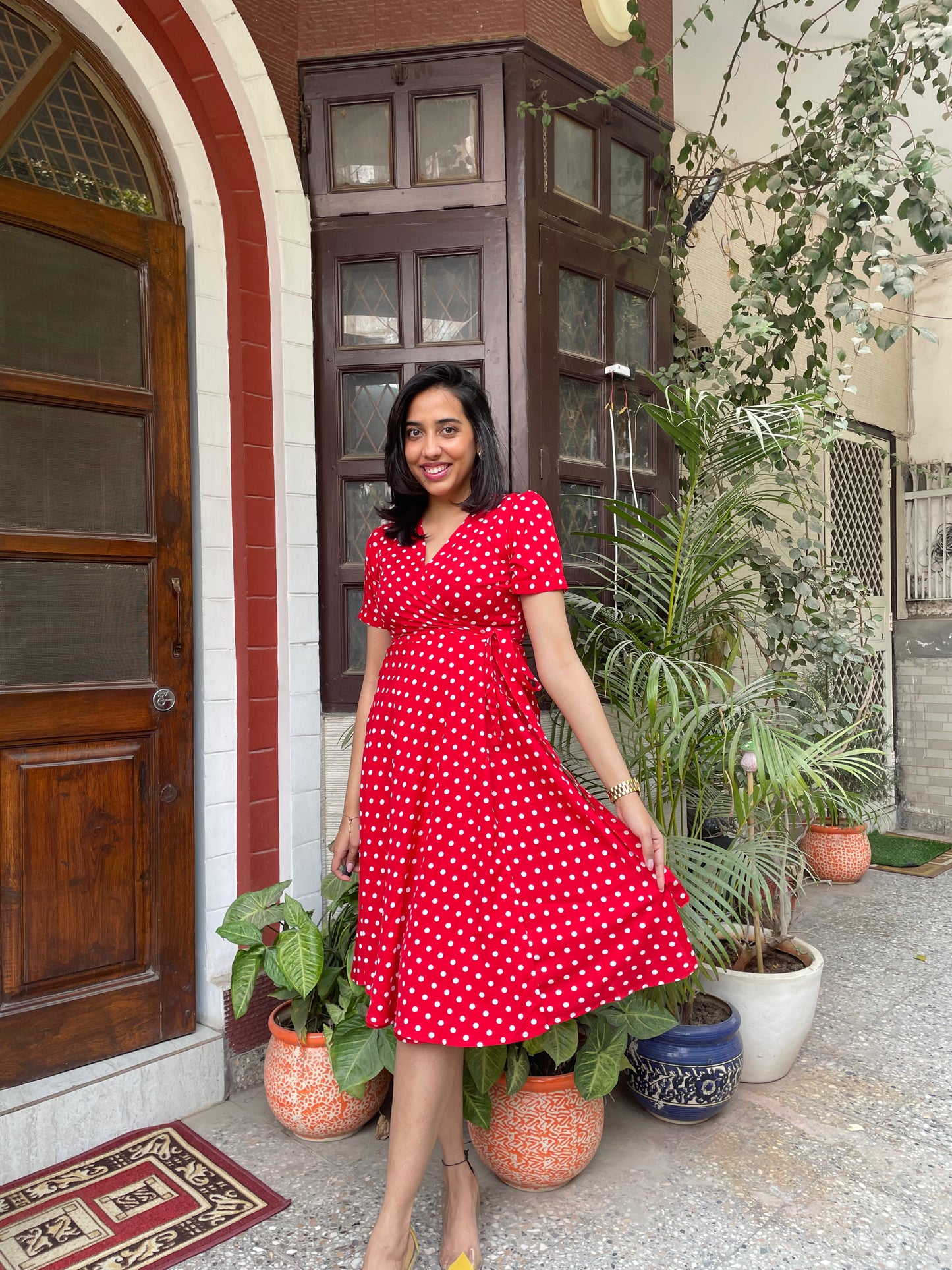 Red Polka Wrap Dress