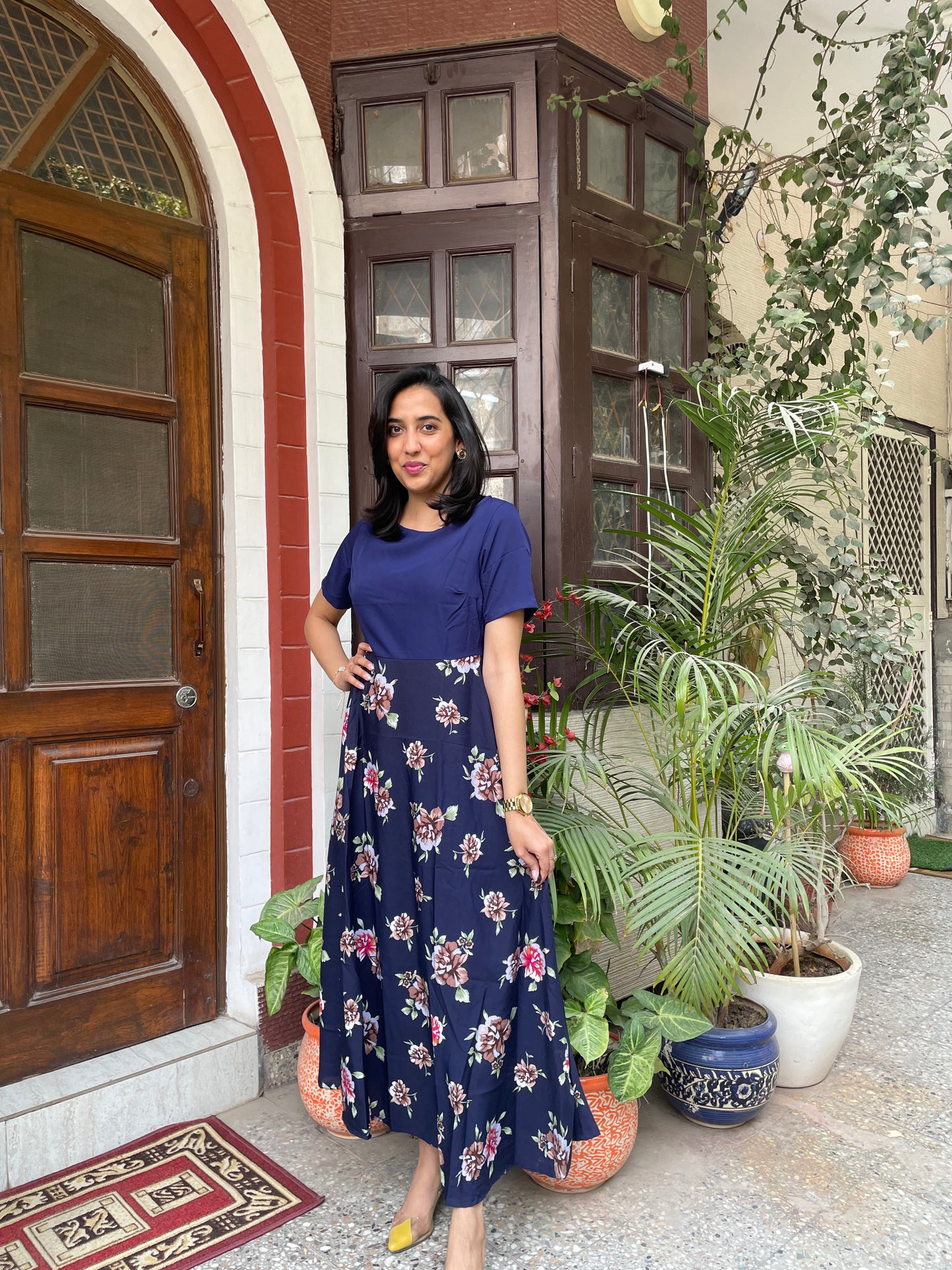 Border Printed Maxi Dress – Navy