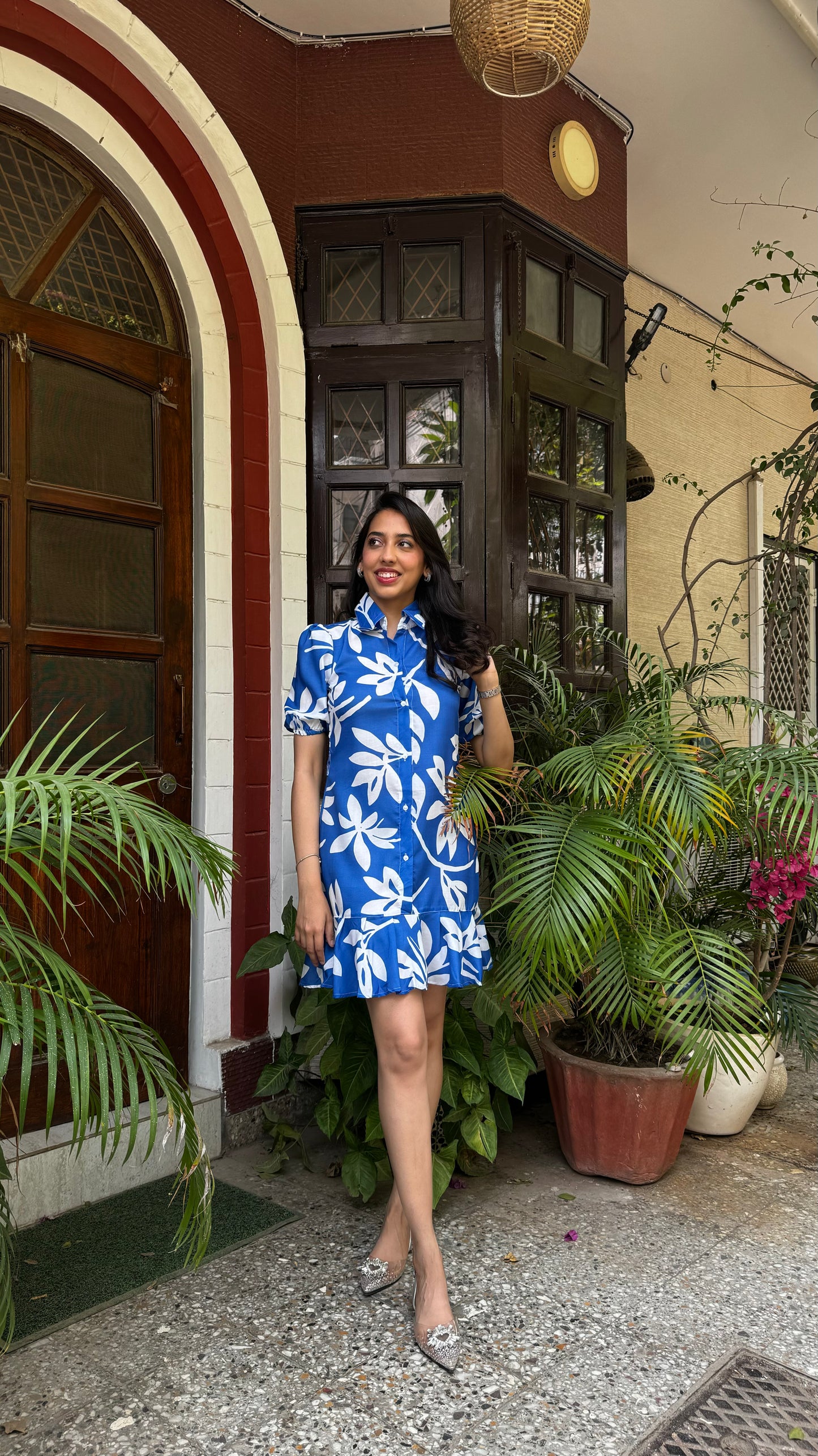 Island Floral Cotton Dress – Blue