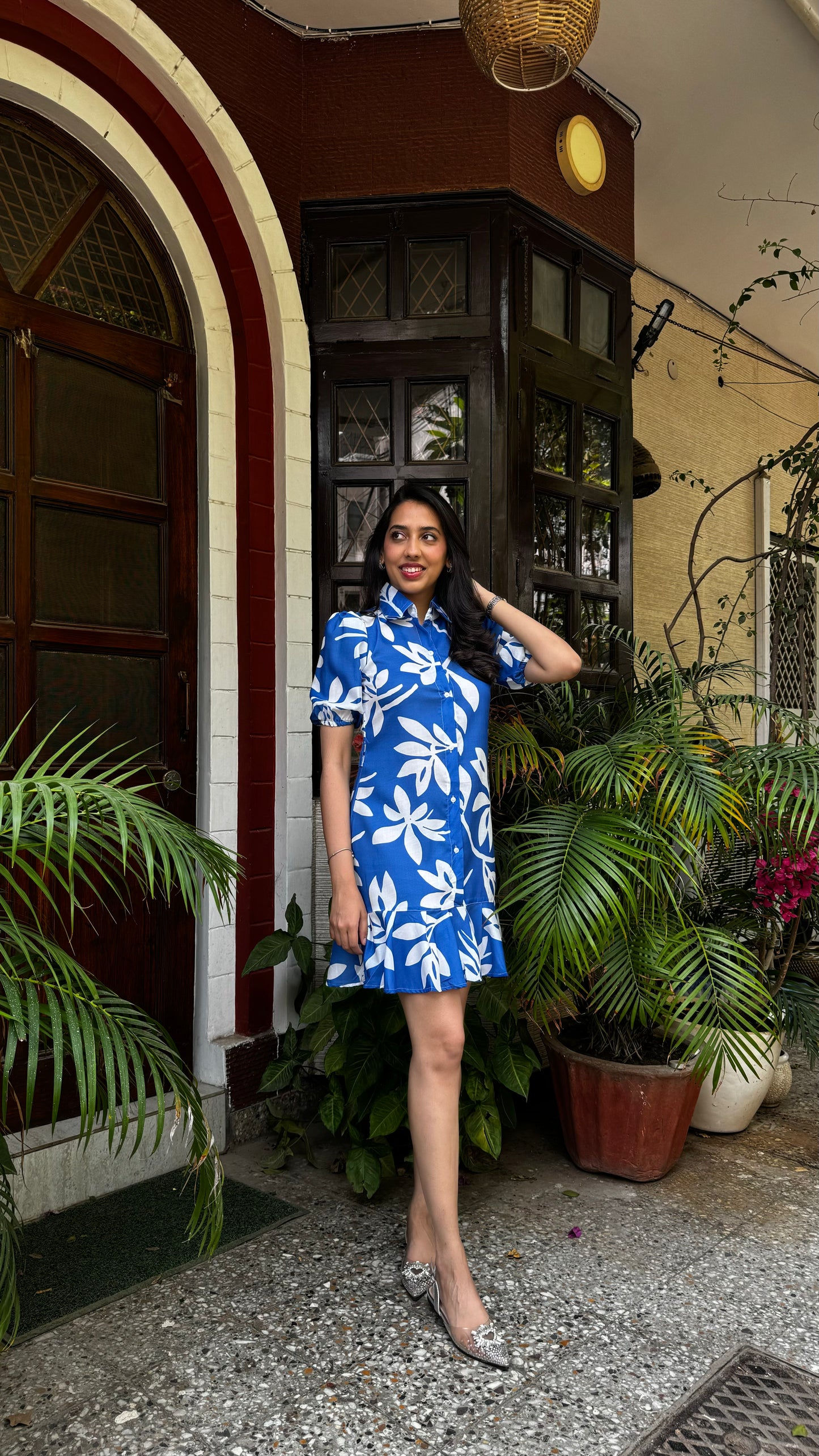 Island Floral Cotton Dress – Blue