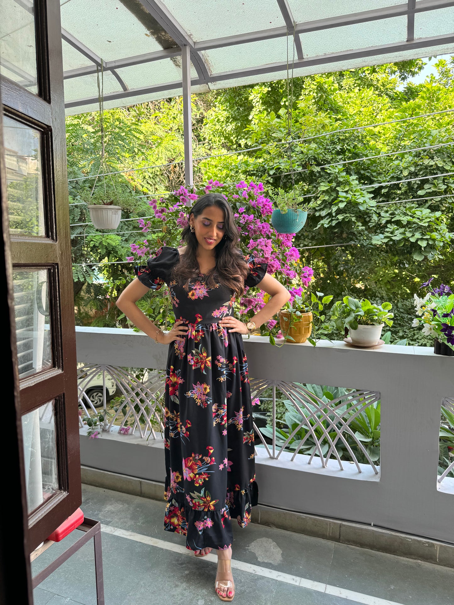 Floral Puffed Maxi Dress