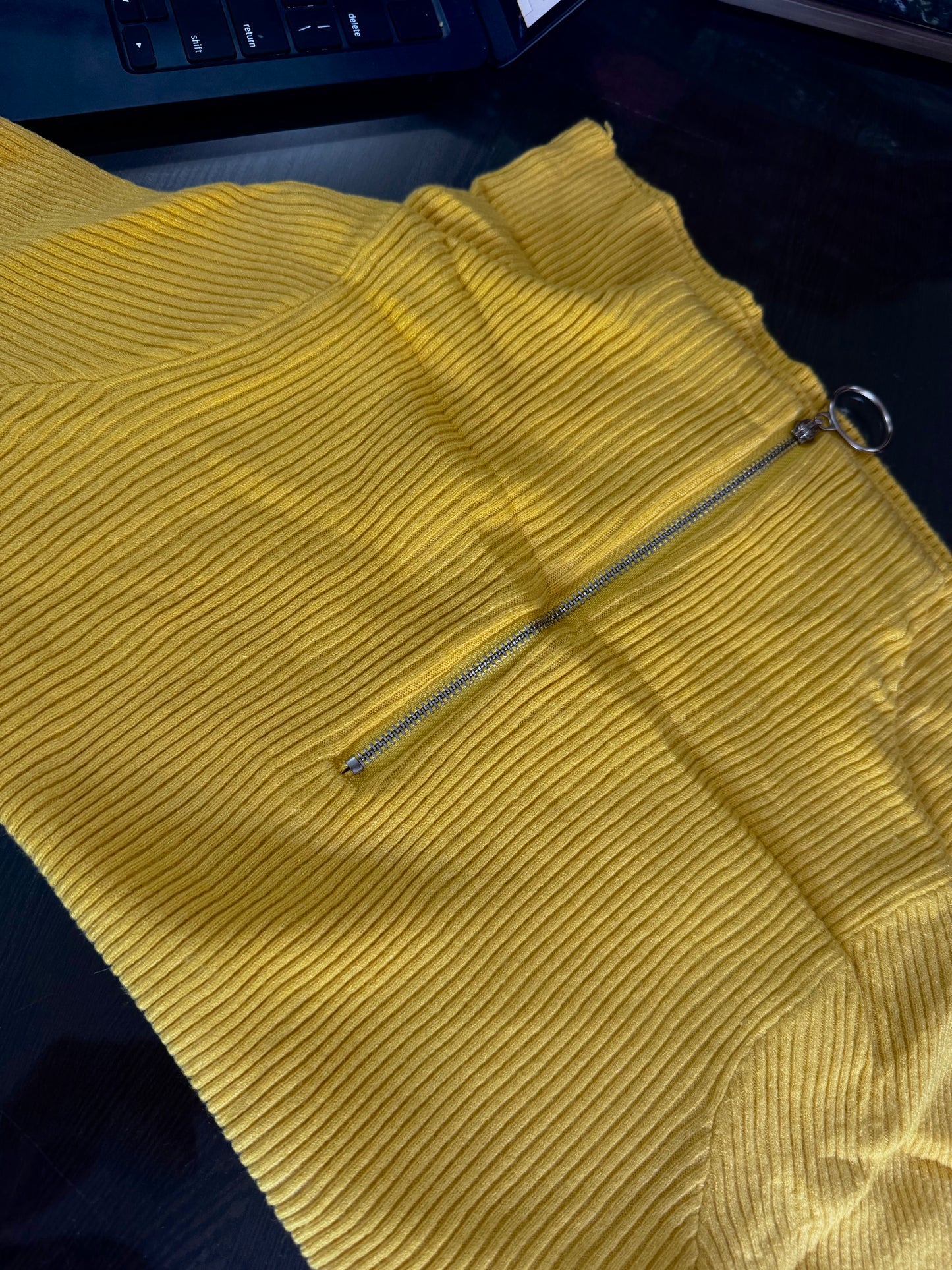 Ribbed Mustard Sweater (Free Size)