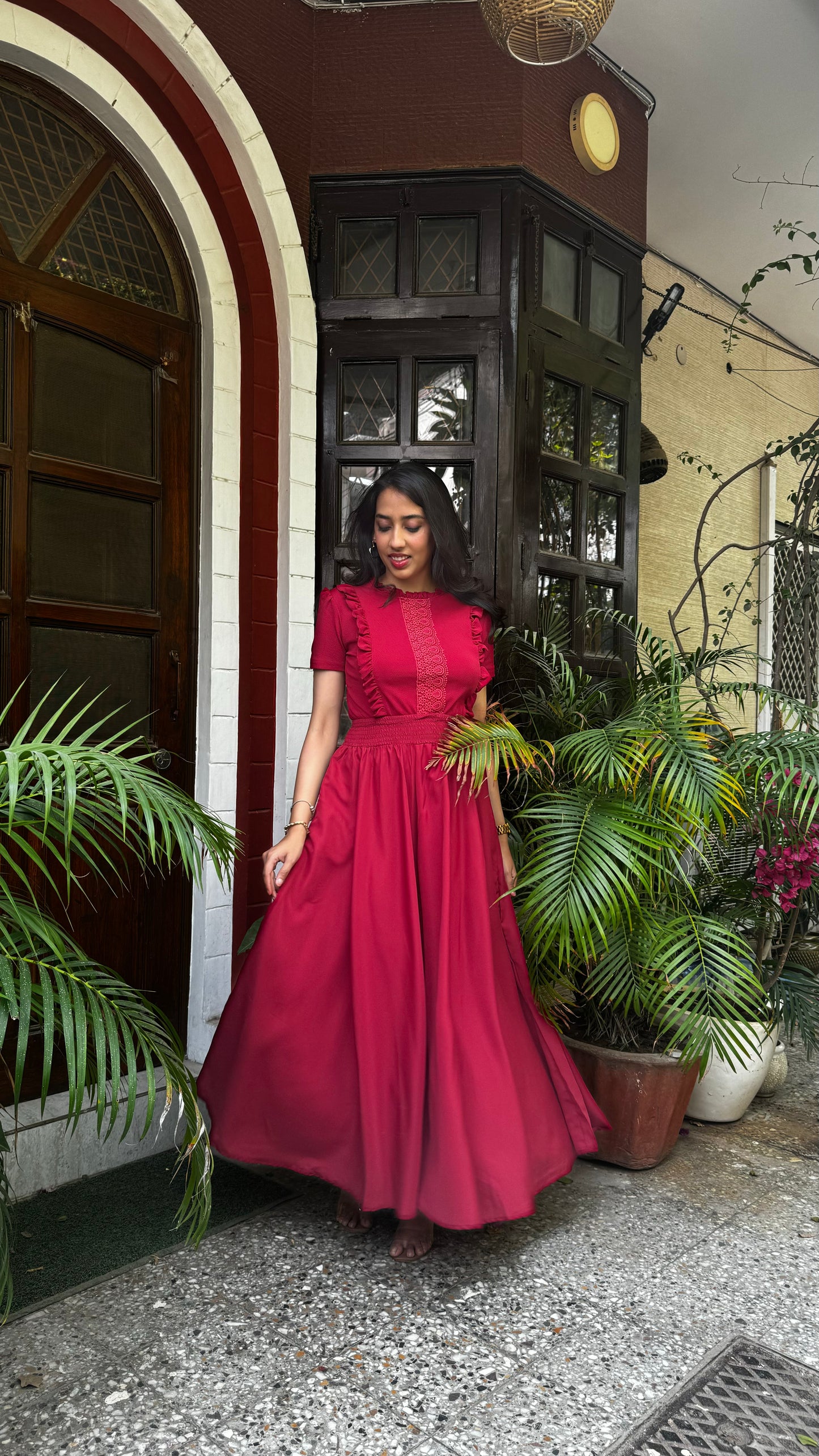 Maroon Solid Palazzo (Free Size)