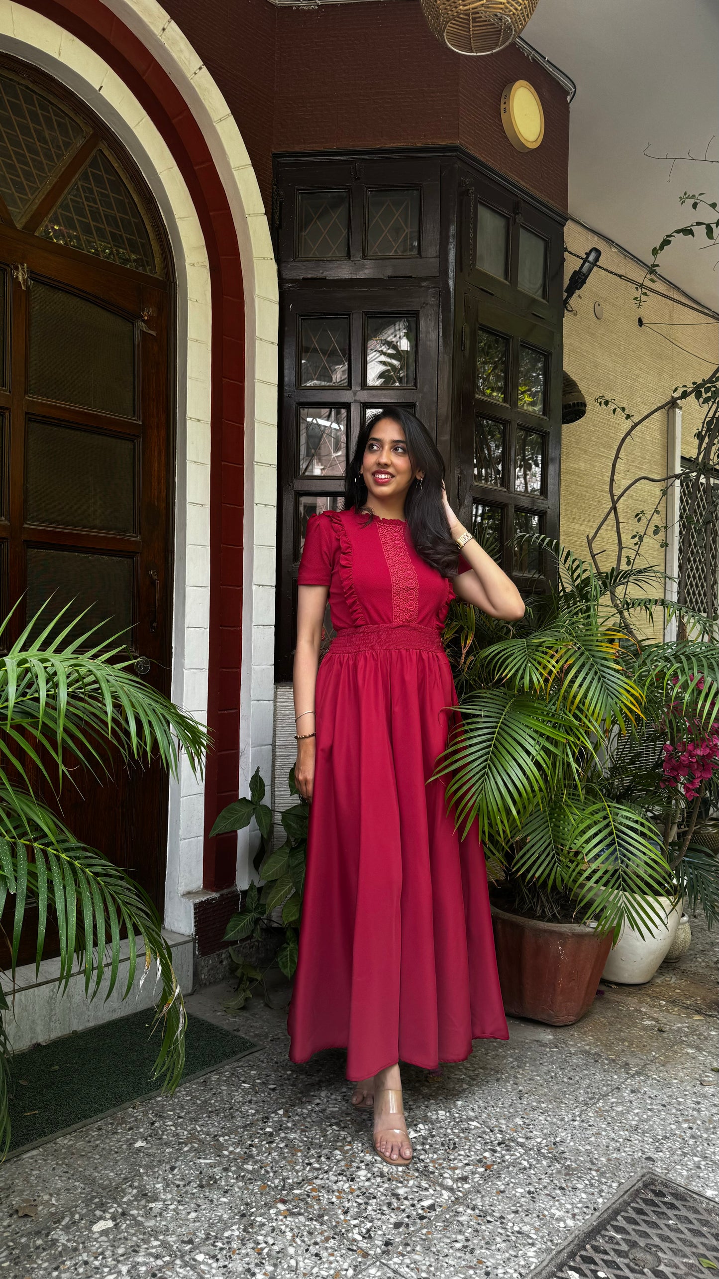 Maroon Solid Palazzo (Free Size)