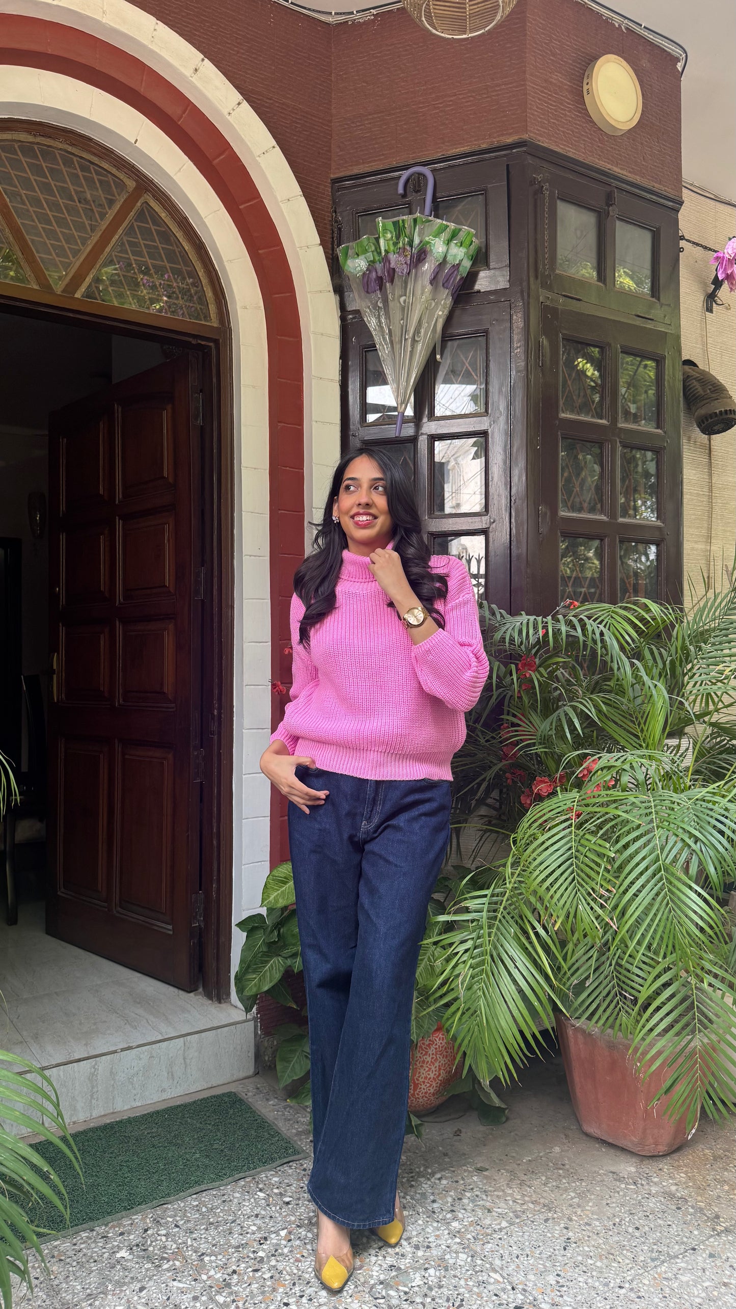 Cotton Candy Knit Turtleneck - Solid Pink (Free Size)