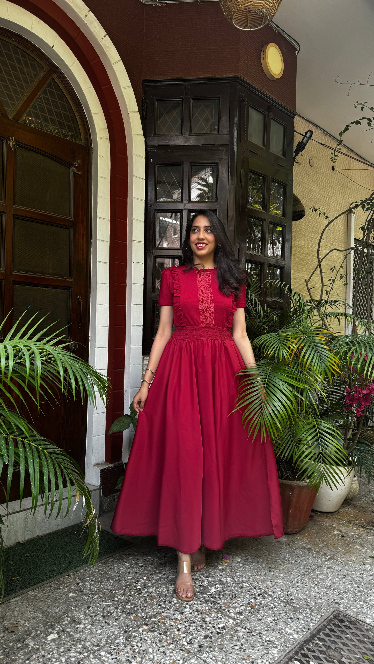 Maroon Solid Palazzo (Free Size)