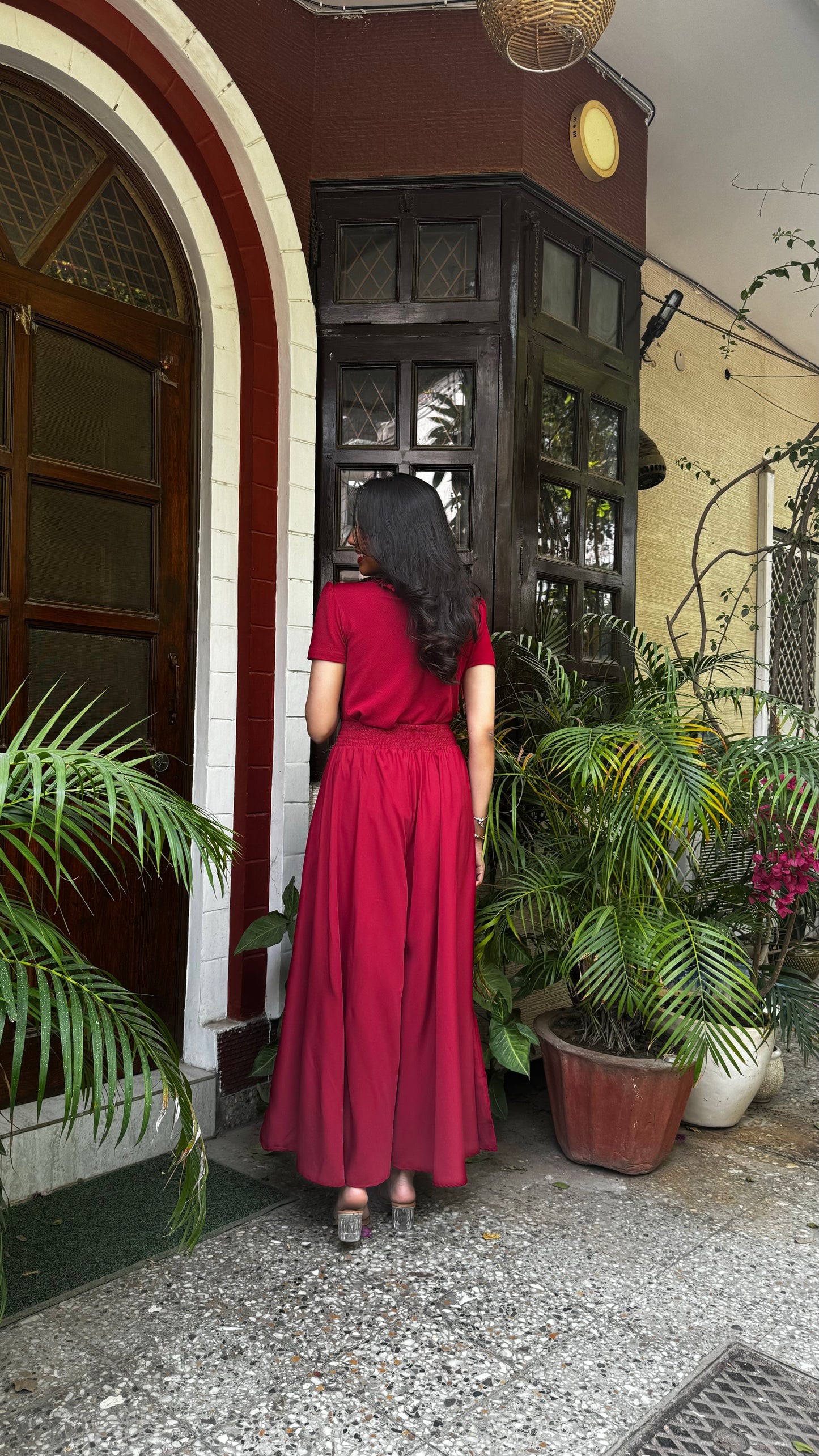 Maroon Solid Palazzo (Free Size)