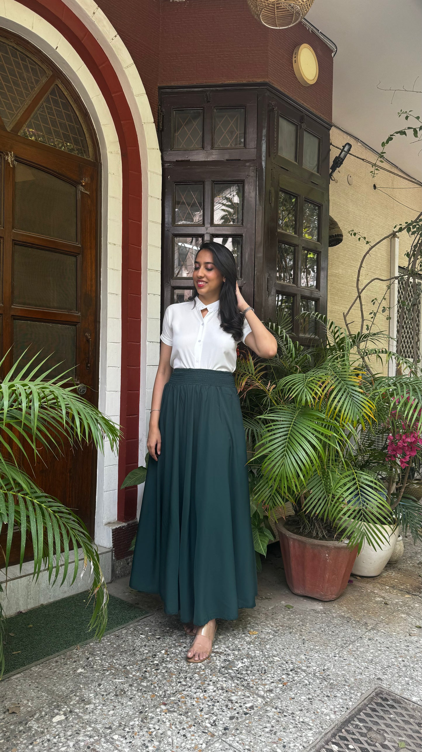 Royal Green Solid Palazzo (Free Size)