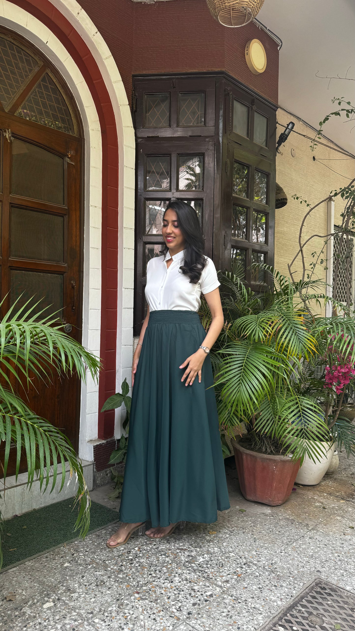 Royal Green Solid Palazzo (Free Size)