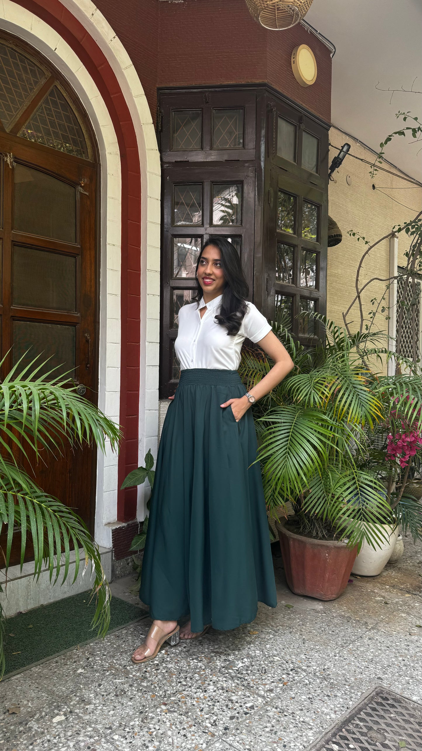 Royal Green Solid Palazzo (Free Size)