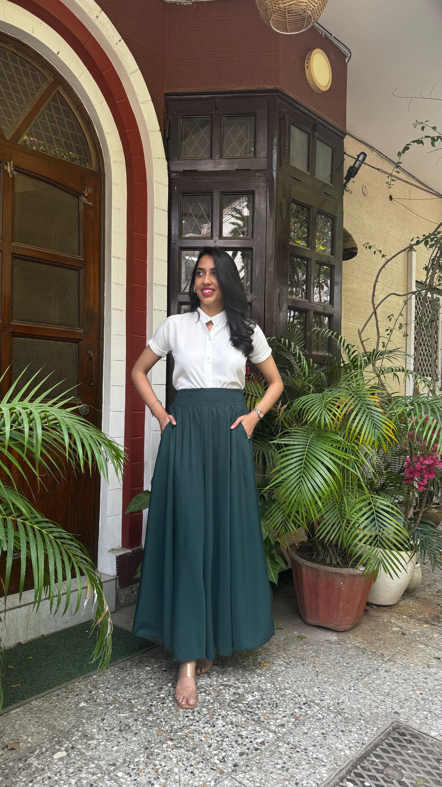 Royal Green Solid Palazzo (Free Size)