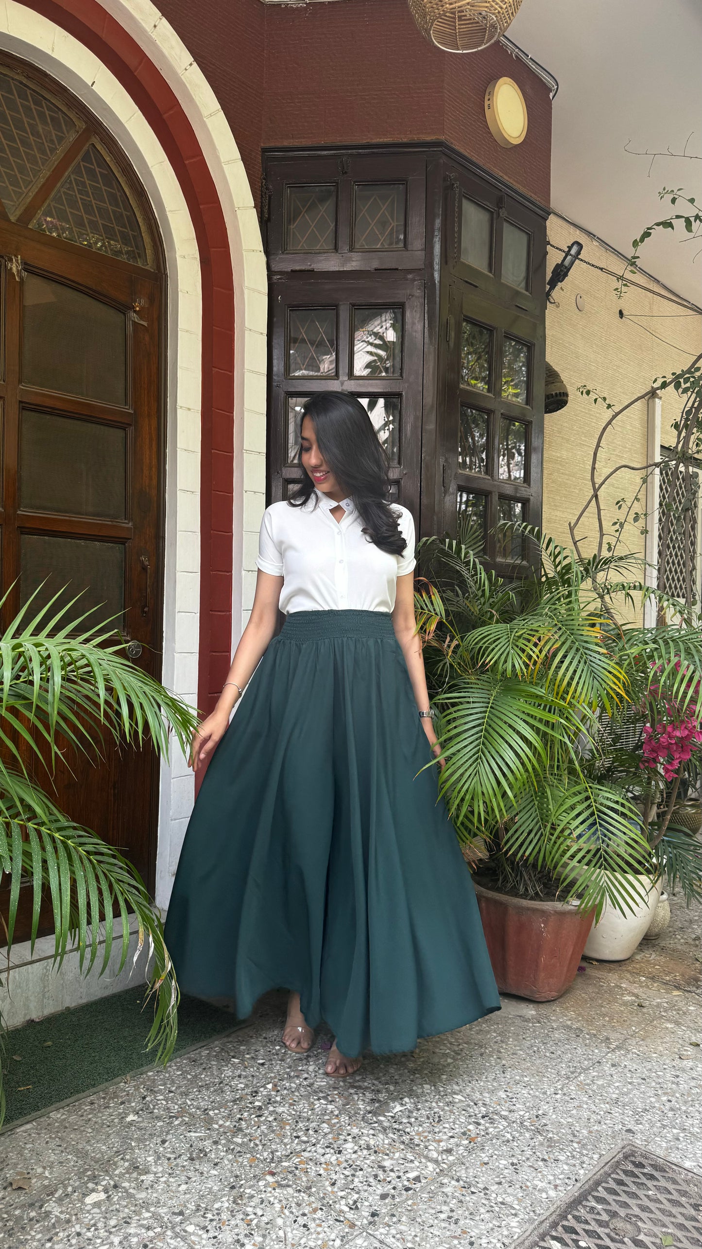 Royal Green Solid Palazzo (Free Size)