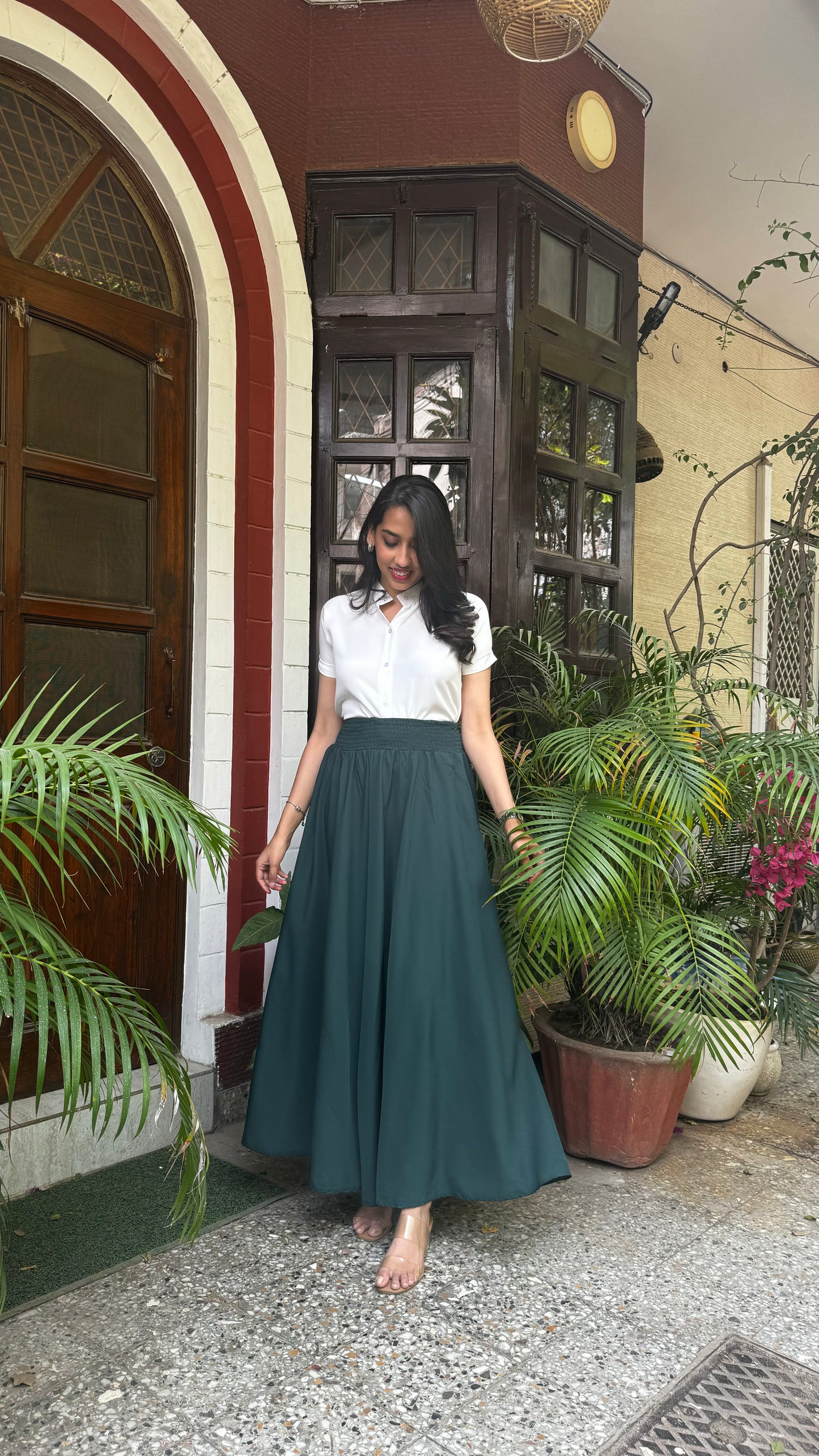 Royal Green Solid Palazzo (Free Size)