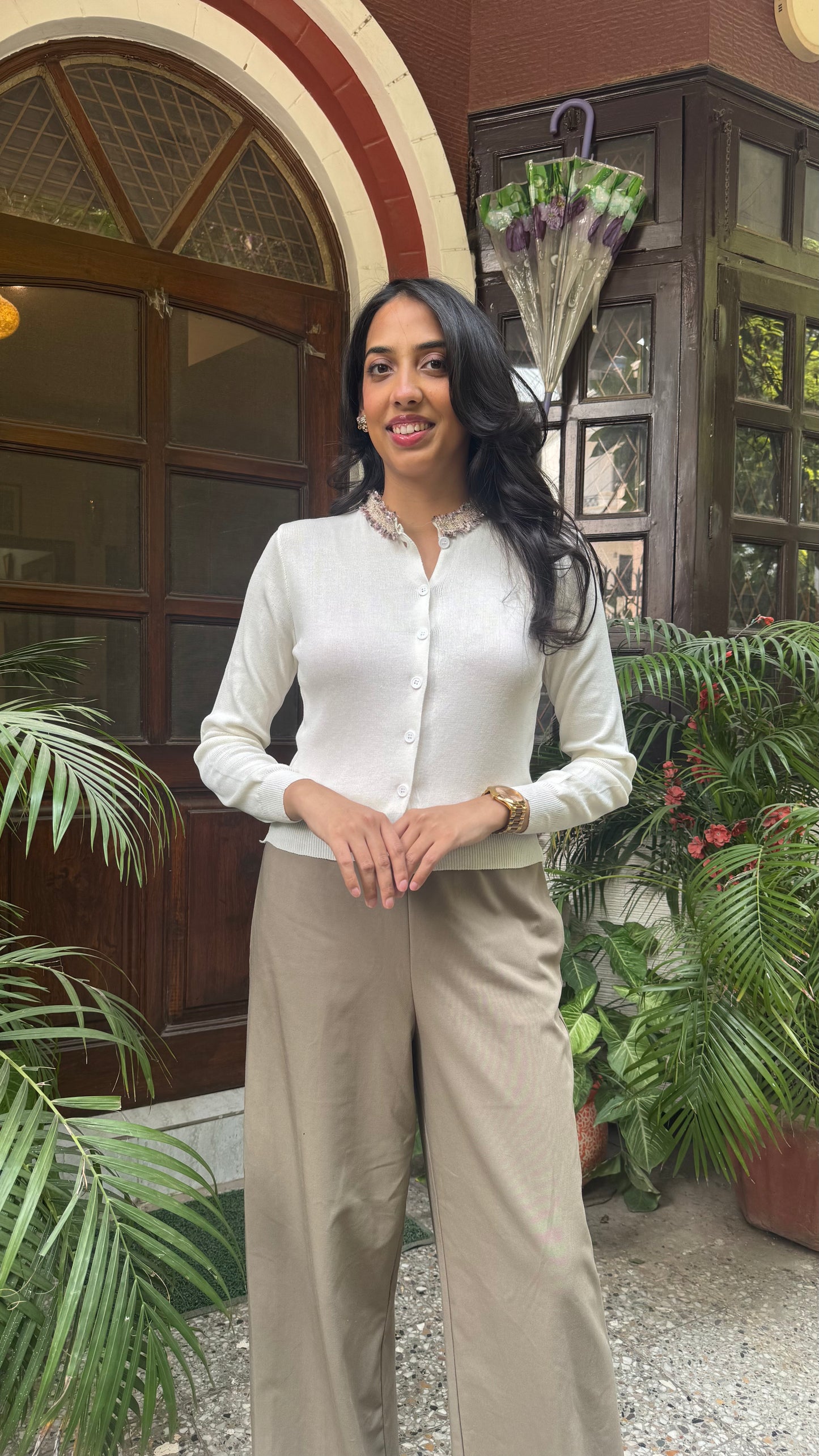 Korean Collared Cardigan - White