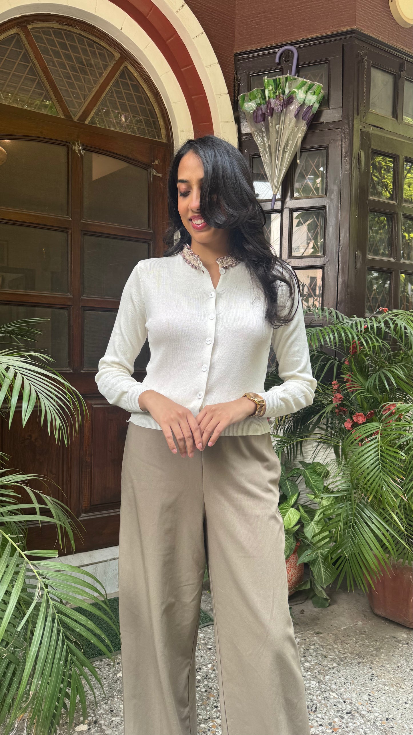 Korean Collared Cardigan - White