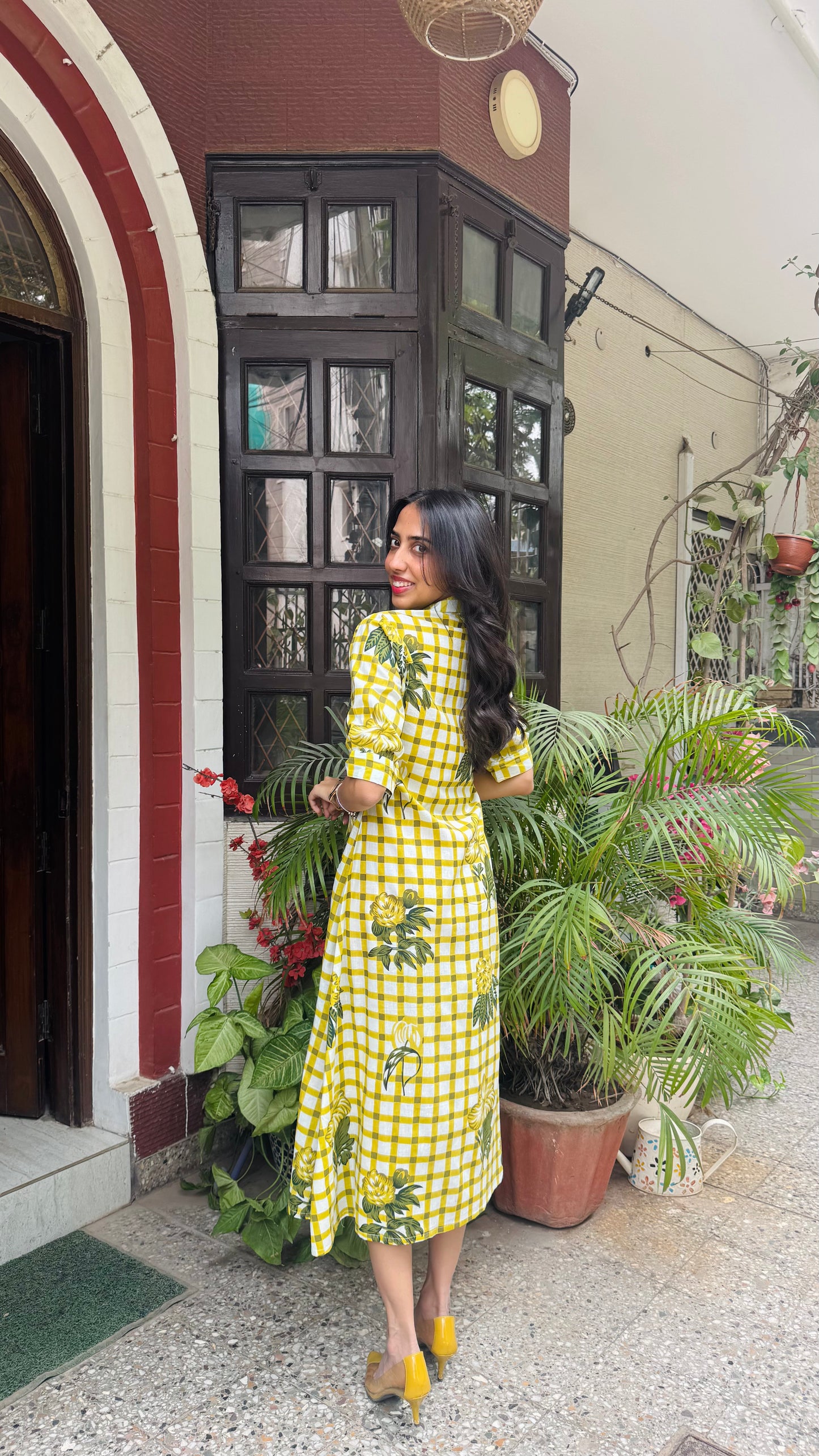 Picnic Collared Cotton Dress - Mustard (Premium Collection)