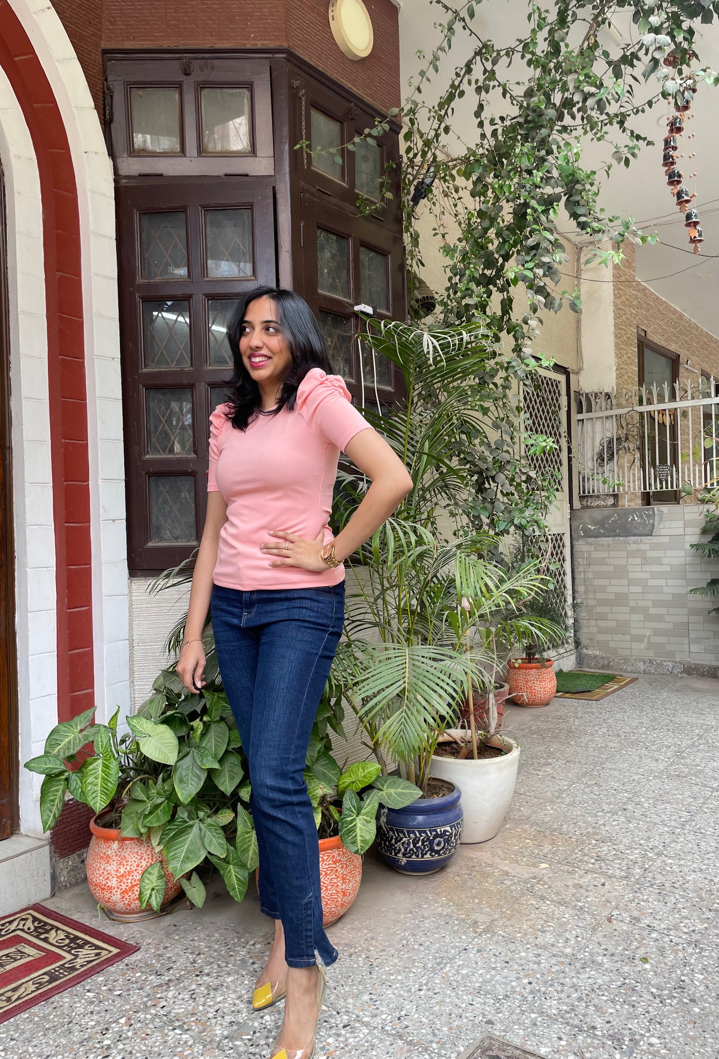Peach Puffed Sleeve Top