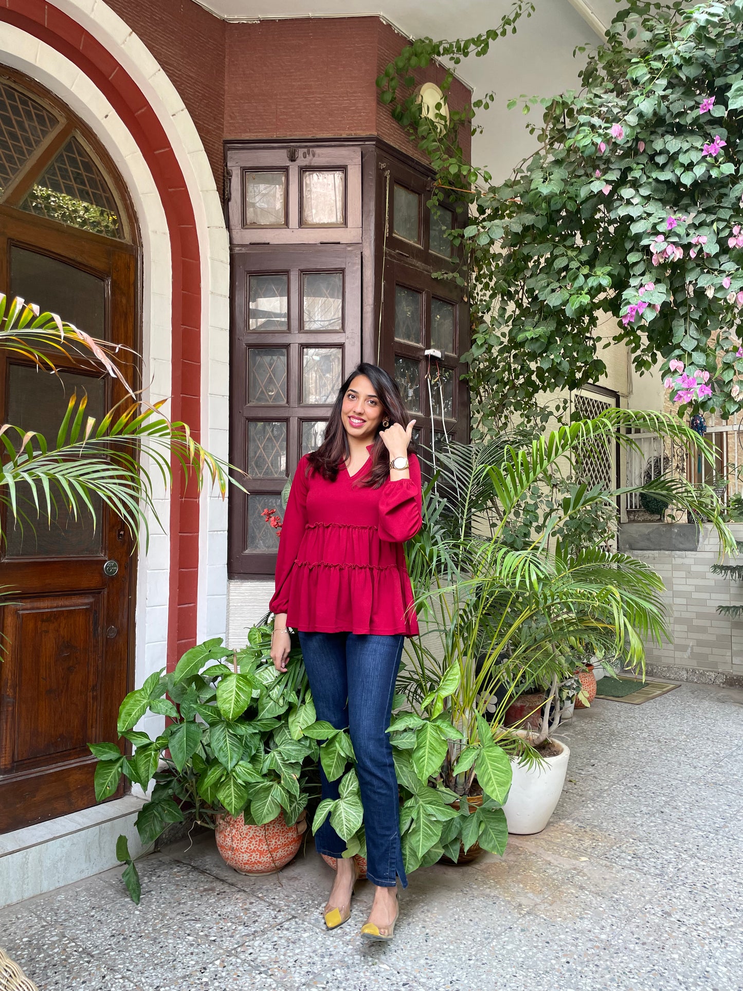 Delight Tiered Top - Burgundy