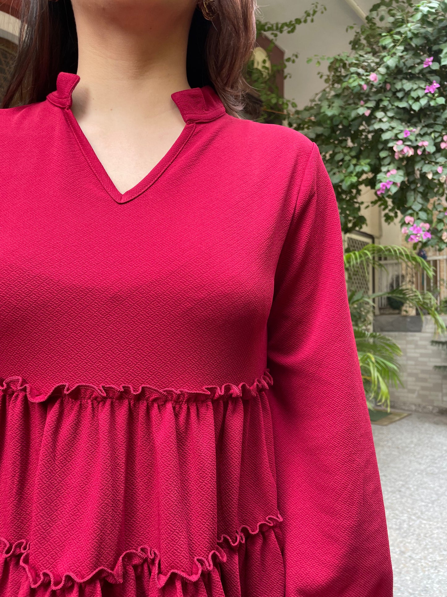 Delight Tiered Top - Burgundy