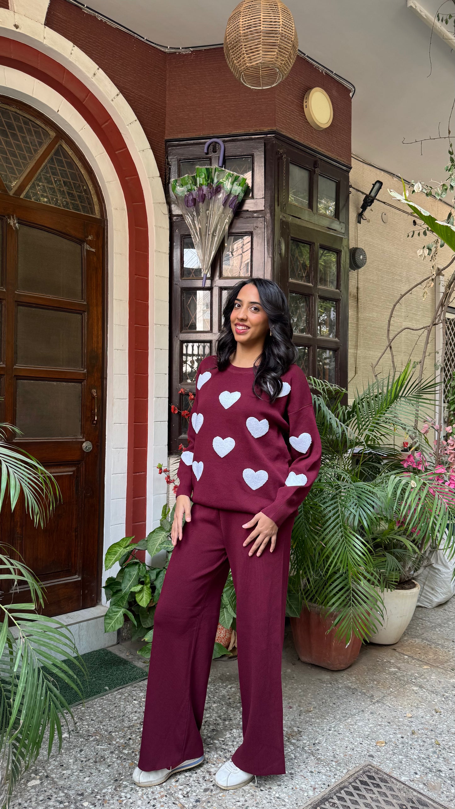 Love Bug Heart Sweater Set - Wine (Free Size) - Premium Collection