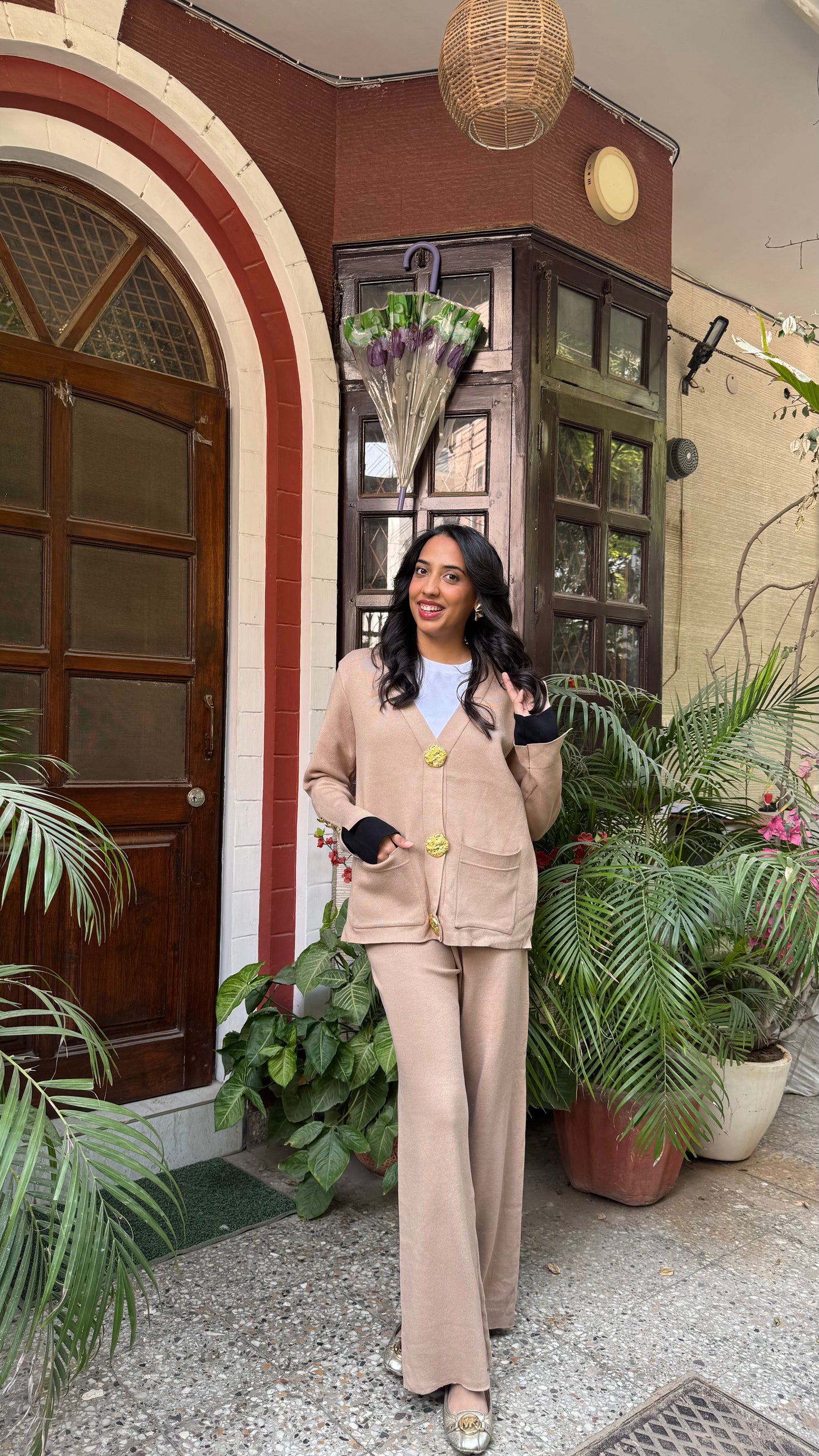 Timeless Golden Buttoned Sweater Set - Beige (Free Size) - Premium Collection